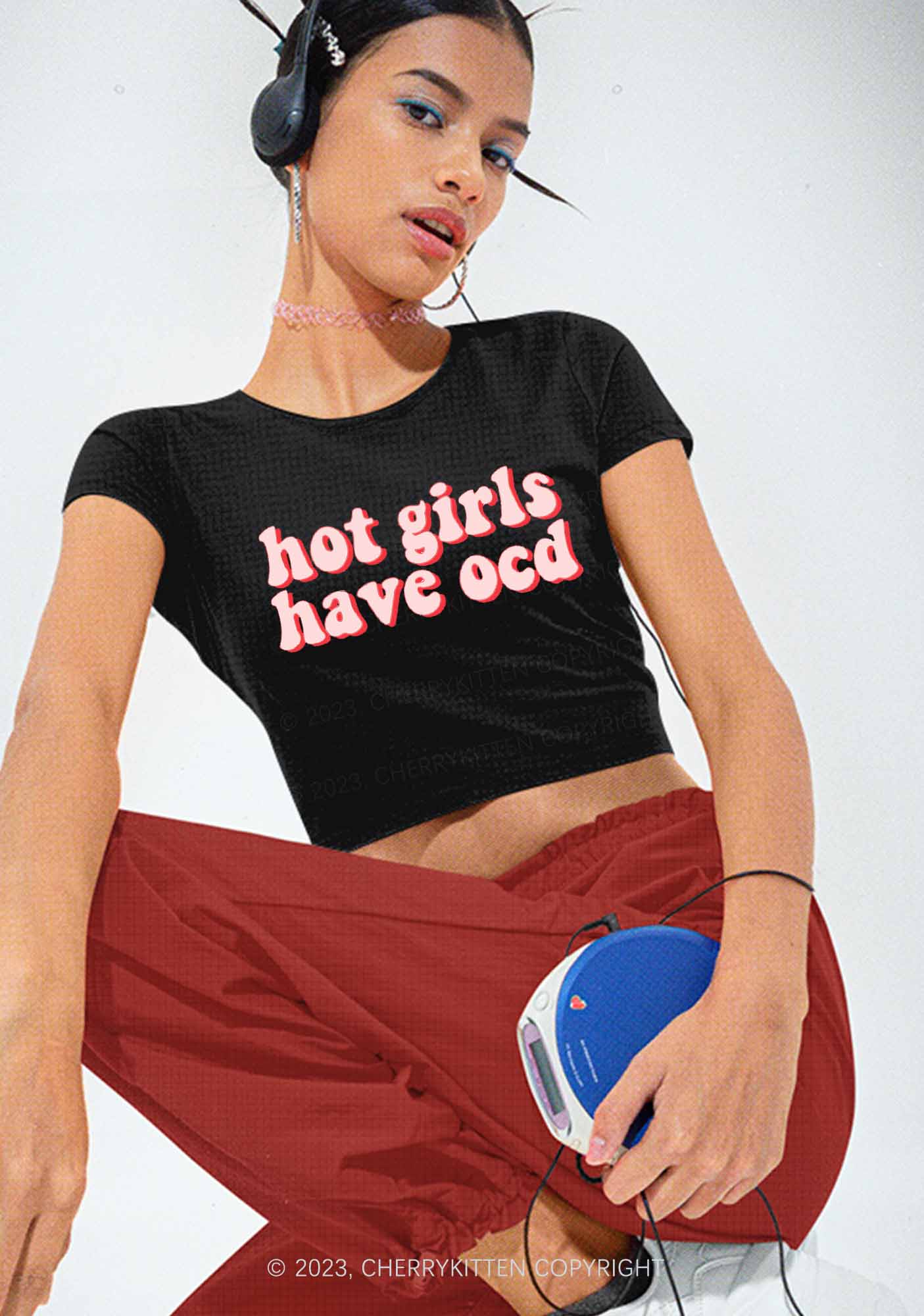 Hot Girls Have OCD Y2K Baby Tee Cherrykitten