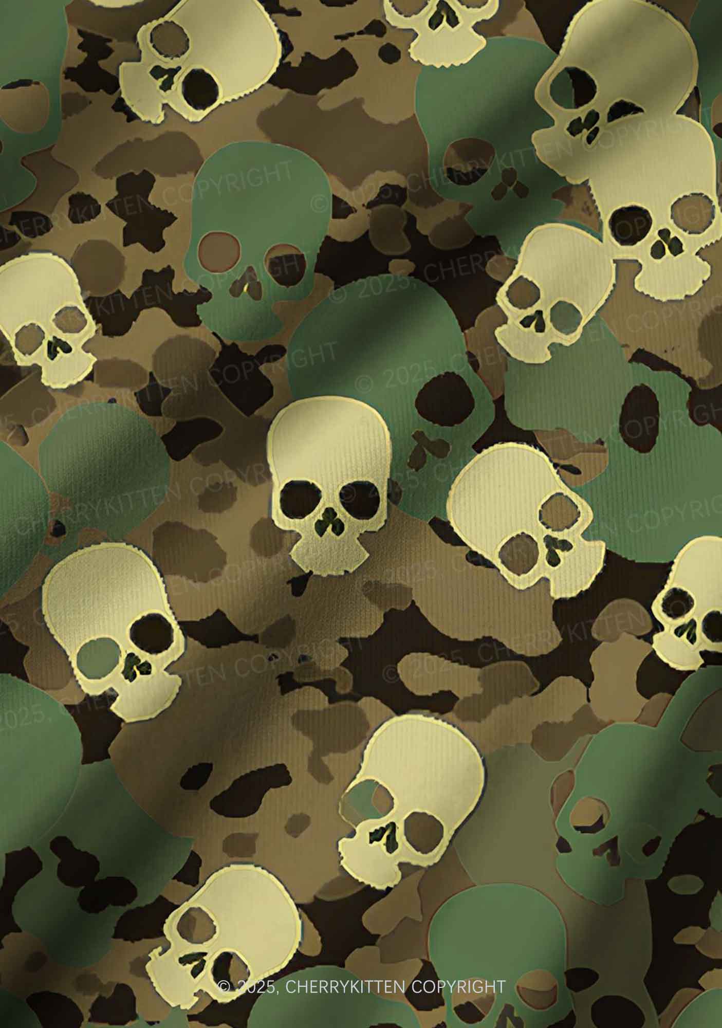 Halloween Camouflage Skull Y2K Print Long Sleeve Pajama Set Cherrykitten