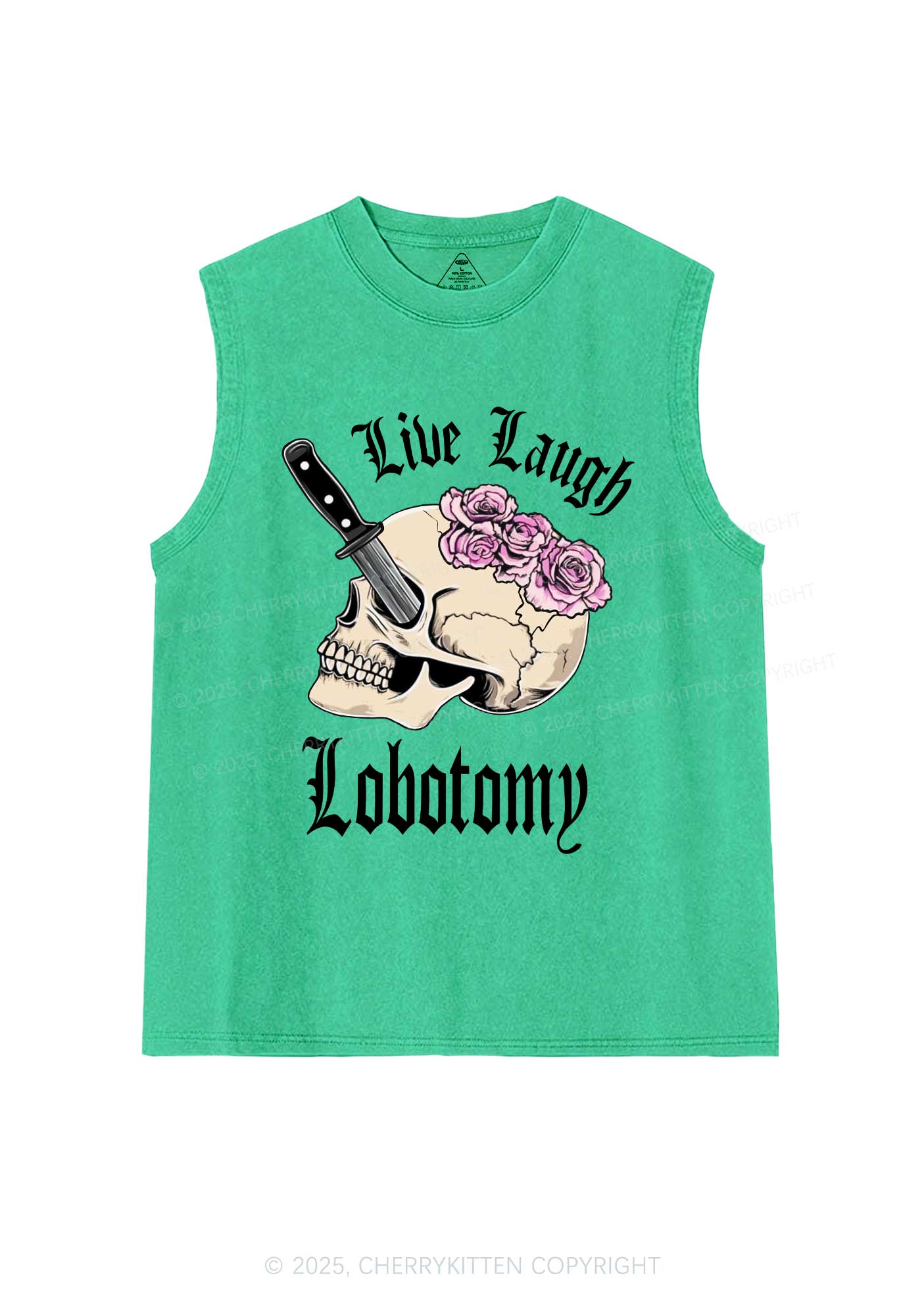 Live Laugh Lobotomy Skull Y2K Washed Muscle Tank Cherrykitten