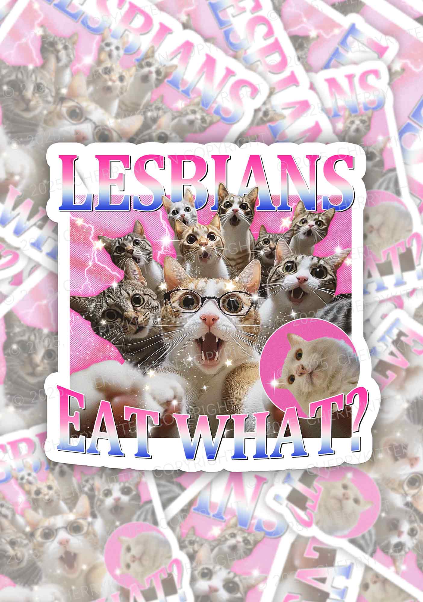 Lesbians Eat What Cat Pride 1Pc Y2K Sticker Cherrykitten