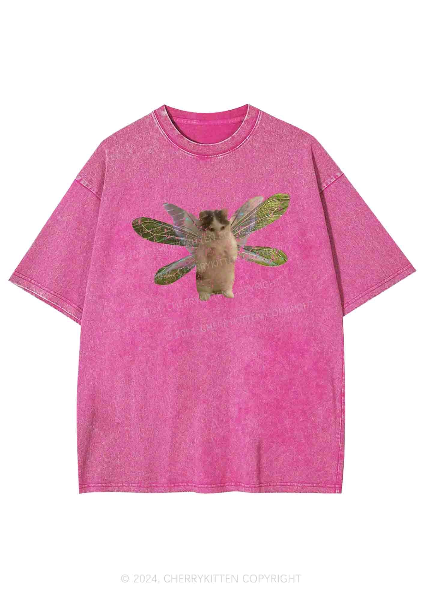 Fairycat Wings Y2K Washed Tee Cherrykitten