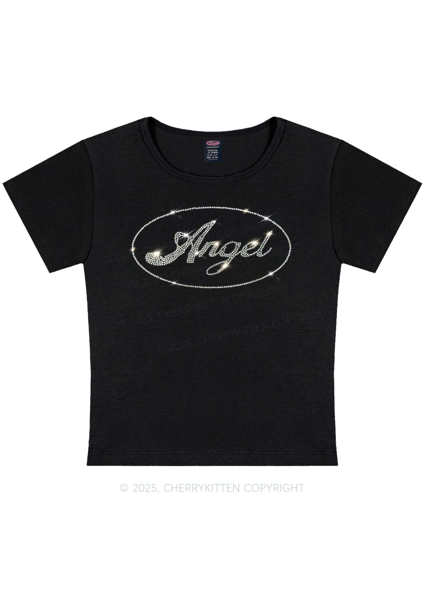 Rhinestone Angel Y2K Baby Tee Cherrykitten