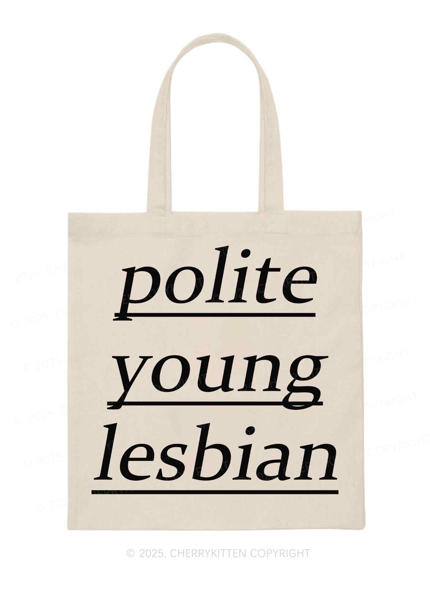 Polite Young Lesbian Pride Y2K Canvas Tote Bag Cherrykitten