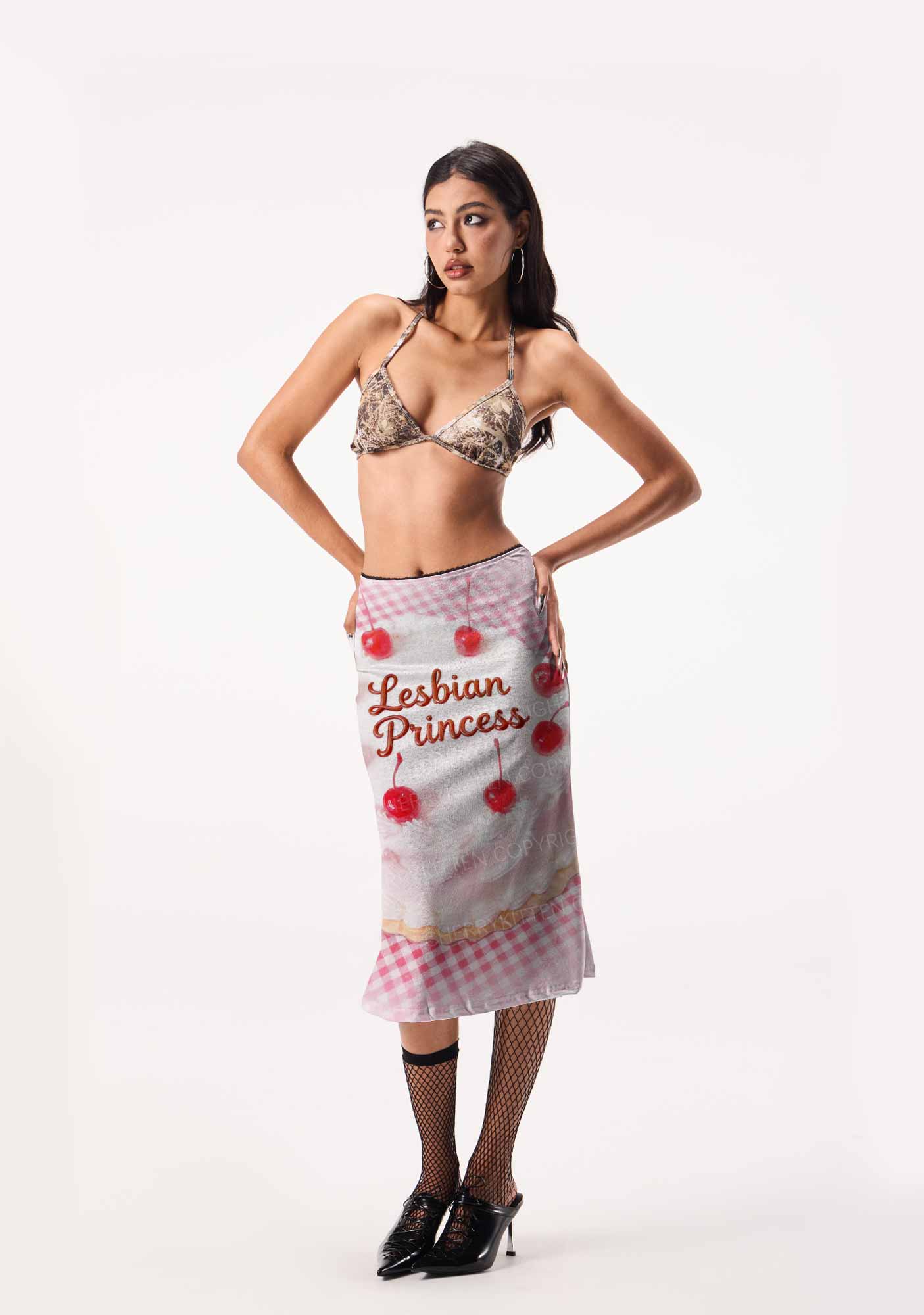Blush Lesbian Princess Cake Pride Y2K Print Midi Skirt Cherrykitten