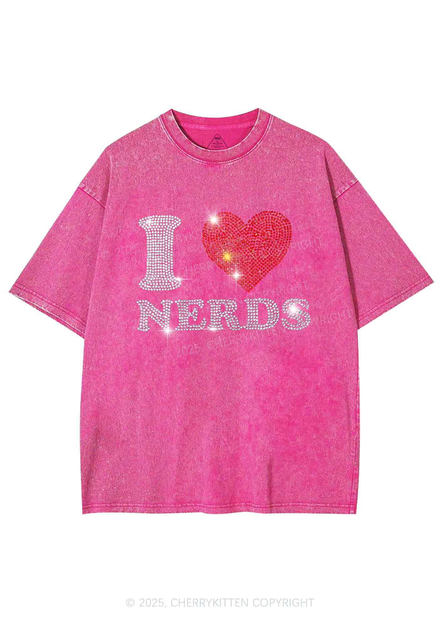 Rhinestone I Love Nerds Y2K Shirts Washed Tee Cherrykitten