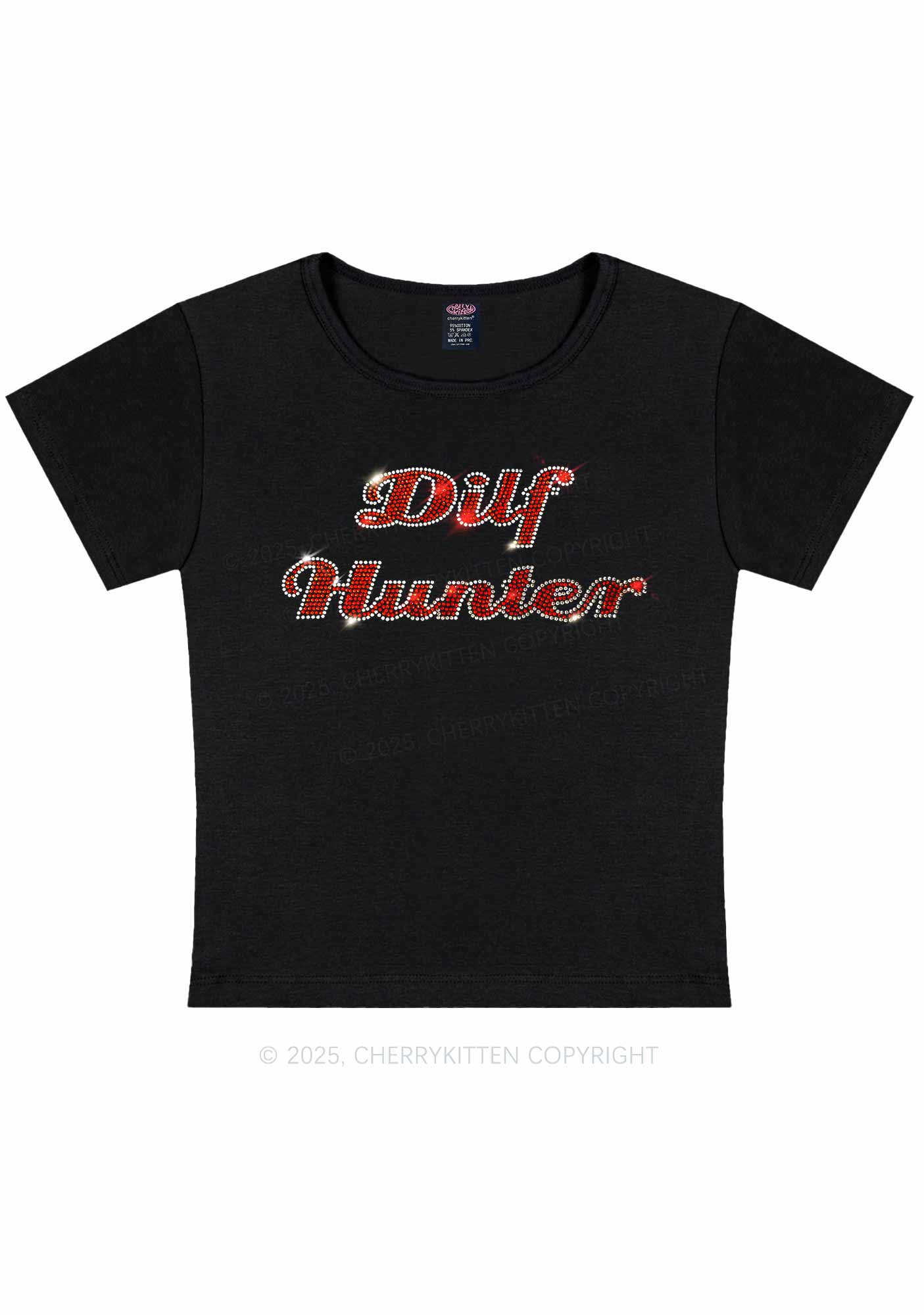 Rhinestone Green Hunter Y2K Baby Tee Cherrykitten