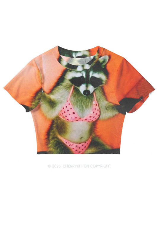 Bikini DJ Raccoon Y2K Mesh Crop Top Cherrykitten