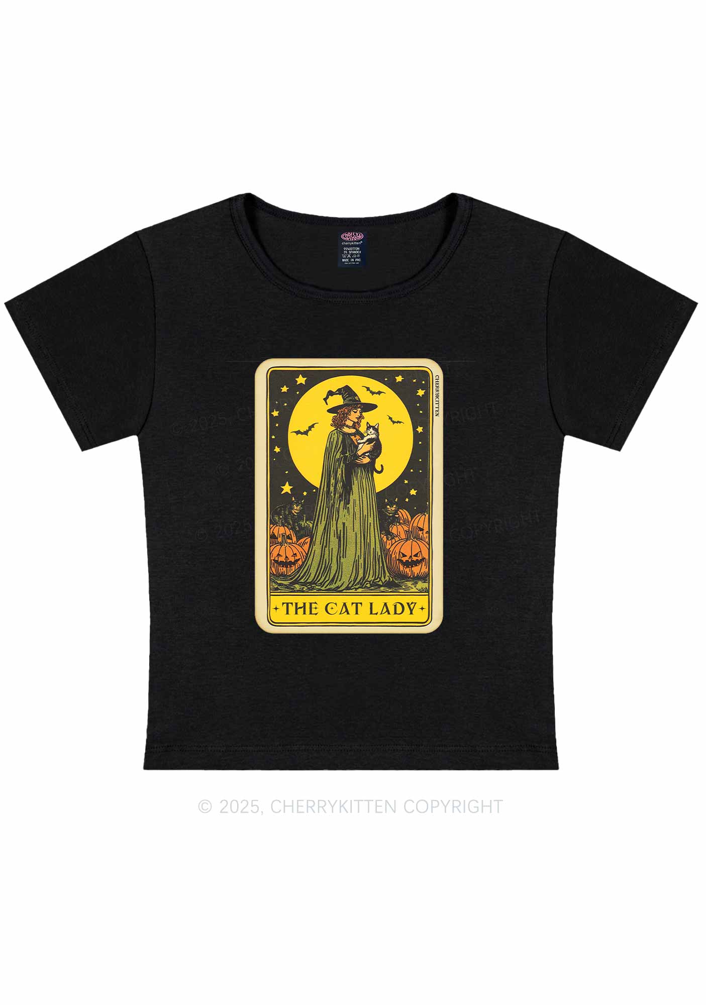 Halloween The Witch Cat Lady Y2K Baby Tee Cherrykitten