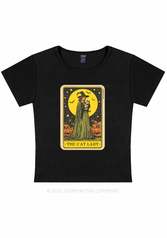 Halloween The Witch Cat Lady Y2K Baby Tee Cherrykitten