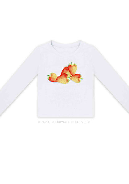 X Ray Strawberries Y2K Long Sleeve Crop Top Cherrykitten