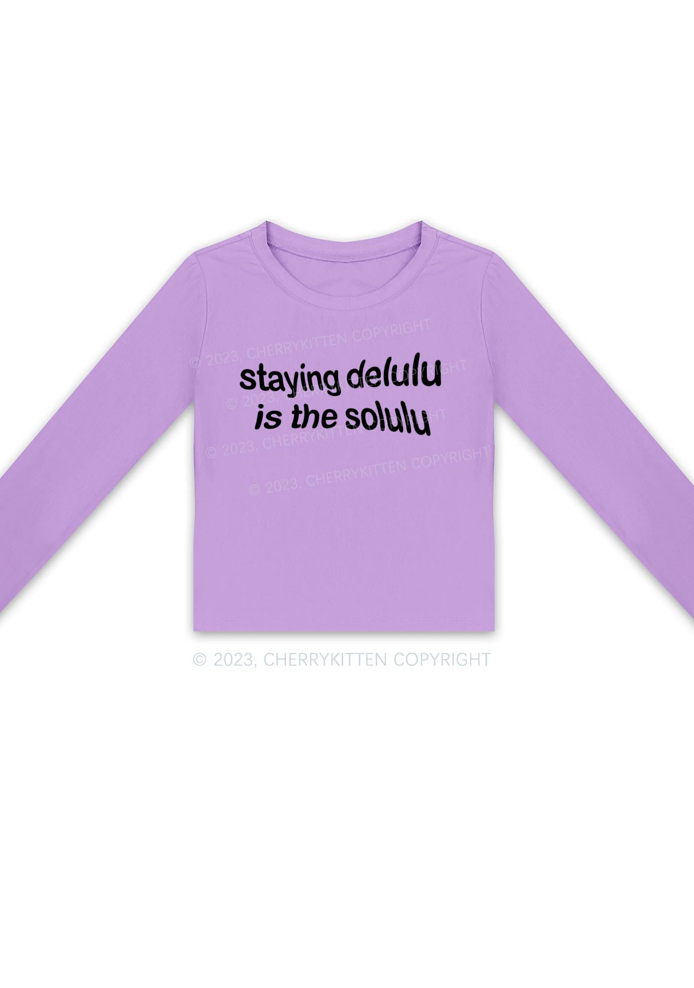 Staying Delulu Solulu Delusional Y2K Long Sleeve Crop Top Cherrykitten