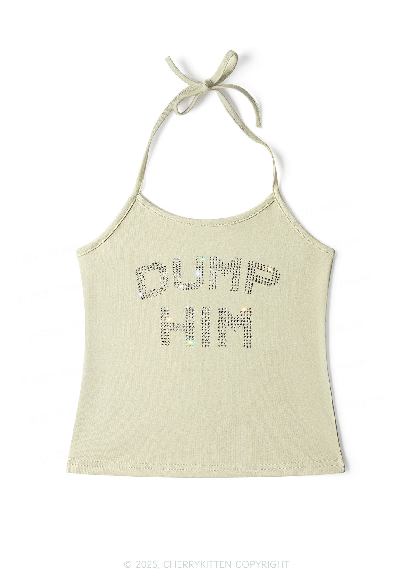 Rhinestone Dump Him Y2K Halter Neck Cami Cherrykitten