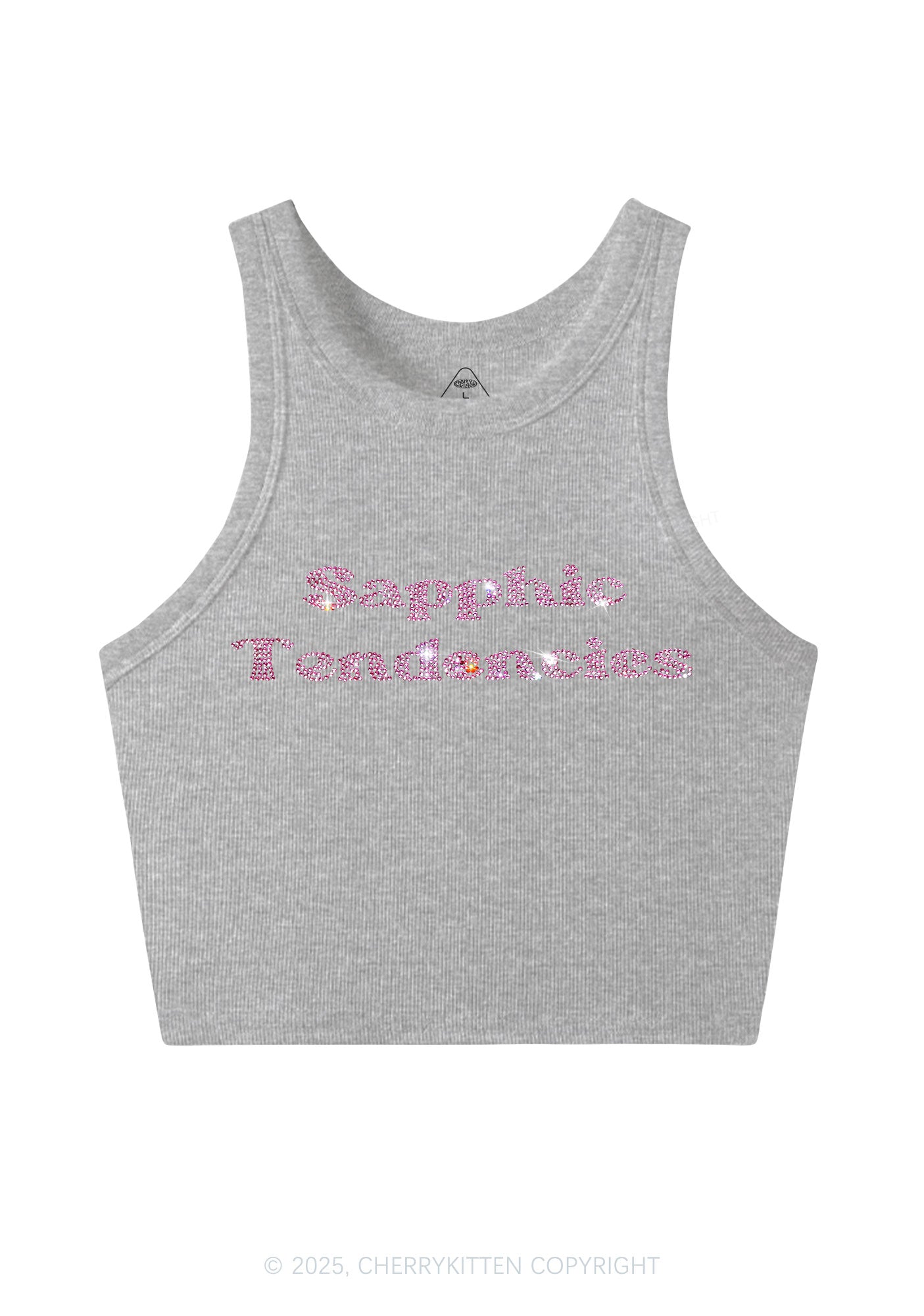 Rhinestone Sapphic Tendencies Pride Y2K Crop Tank Top Cherrykitten