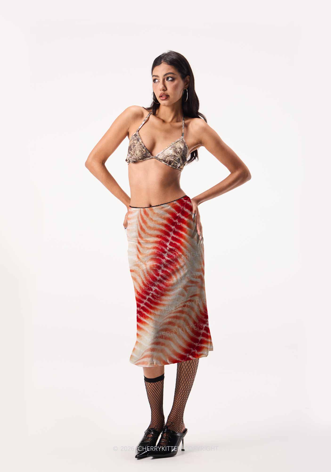 Pork Belly Texture Y2K Print Midi Skirt Cherrykitten