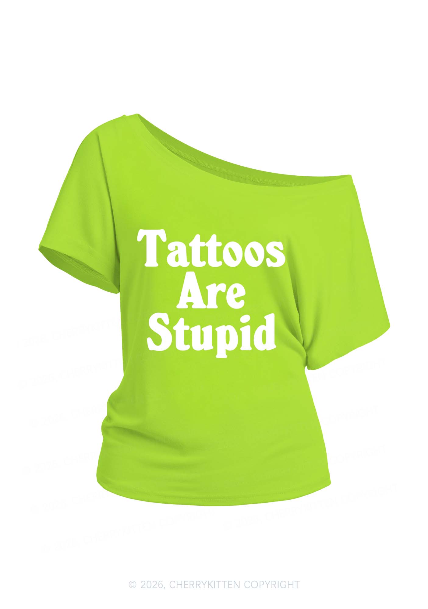 Tattoos Are Stupid Y2K Off Shoulder Tee Cherrykitten