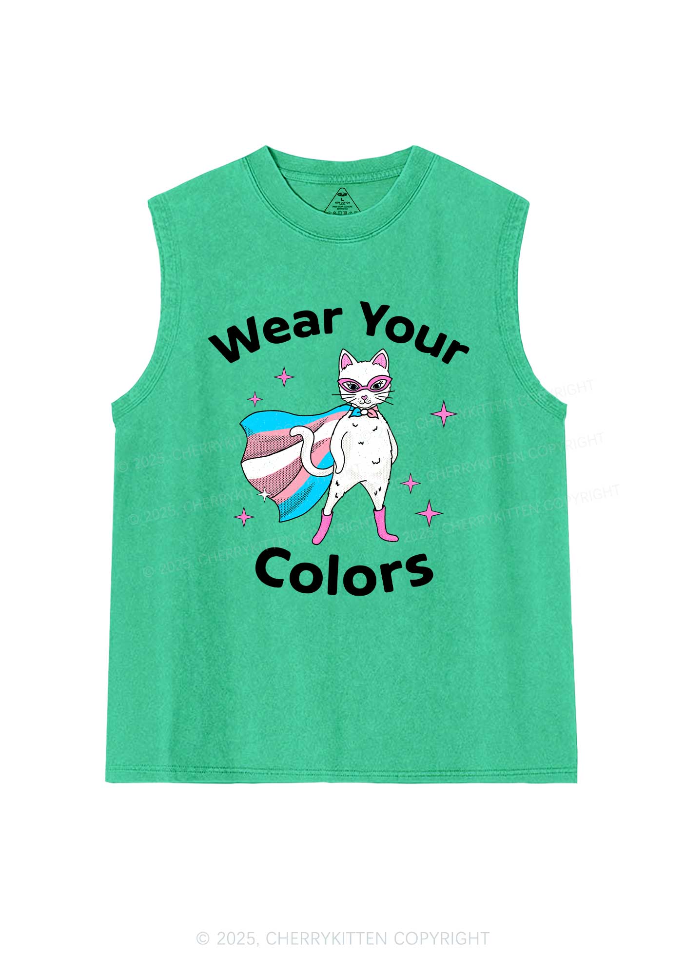 Transgender Flag Cat Pride Y2K Washed Muscle Tank Cherrykitten