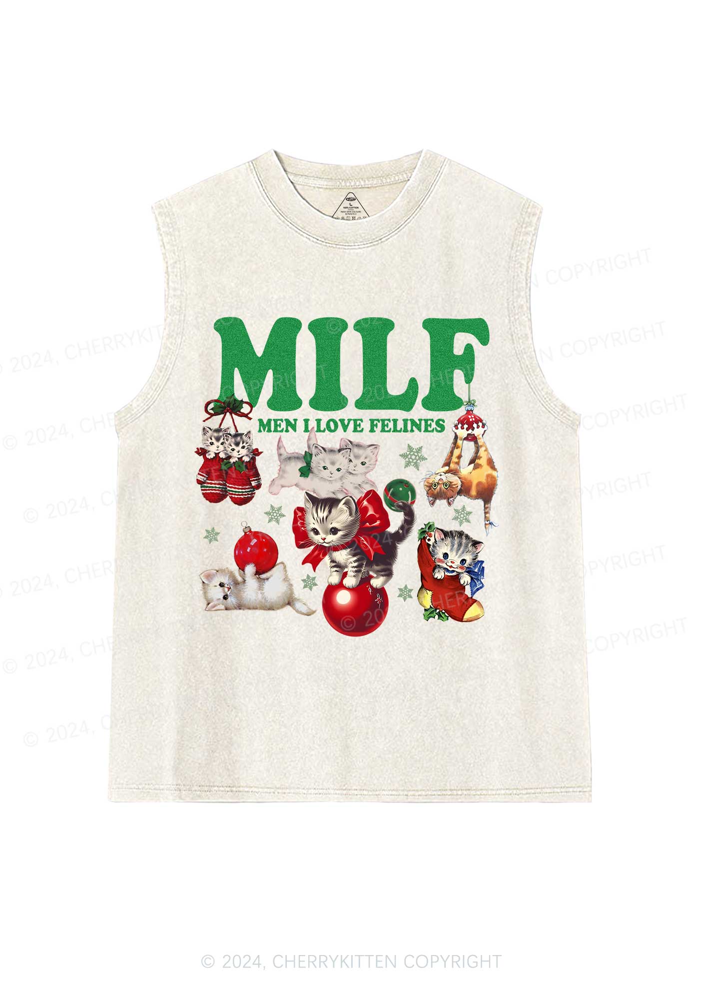 Christmas Cat Mxxf Y2K Washed Tank Cherrykitten