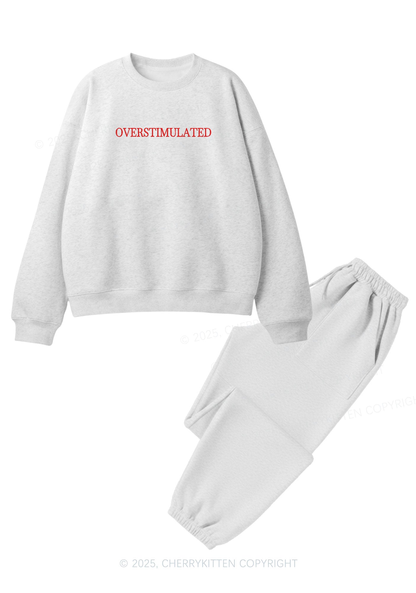 Embroidered Overstimulated Y2K Fleece Sweatshirts Set Cherrykitten