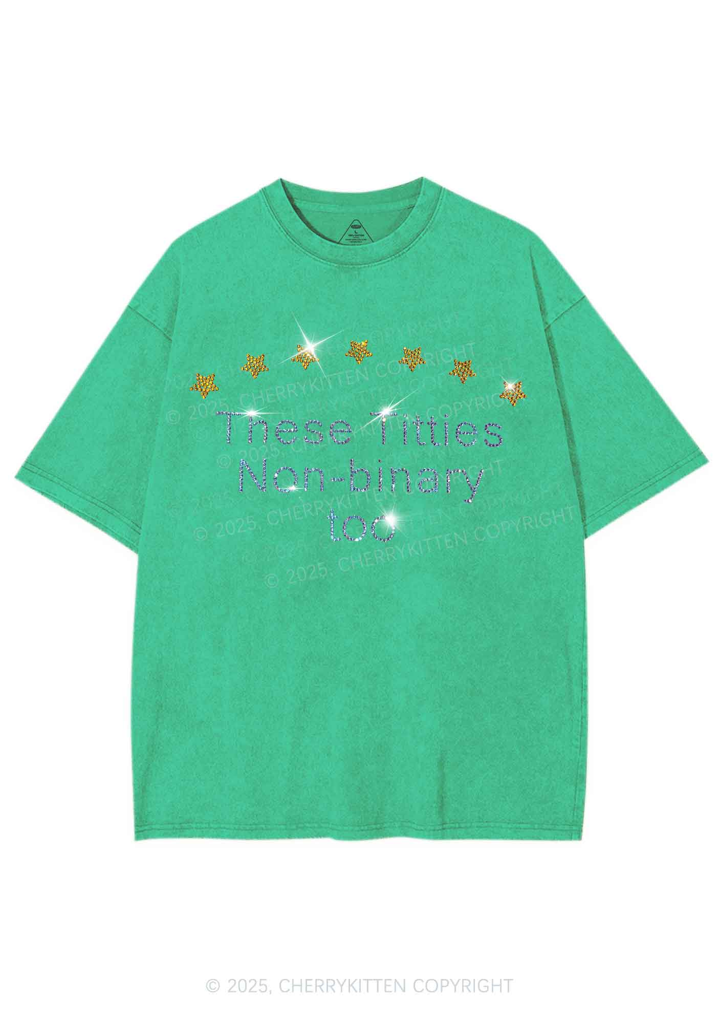 Rhinestone Txtties Nonbinary Too Y2K Shirts Washed Tee Cherrykitten