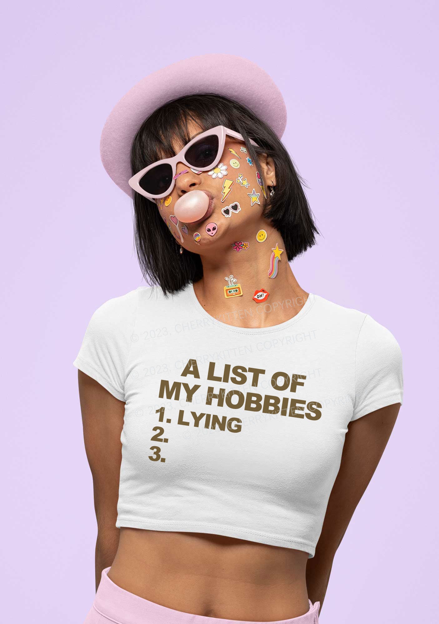 A List Of My Hobbies Lying Y2K Baby Tee Cherrykitten
