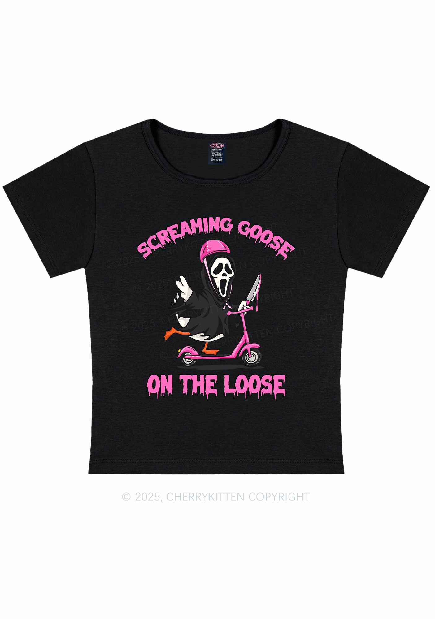 Halloween Screaming Goose On Loose Y2K Baby Tee Cherrykitten
