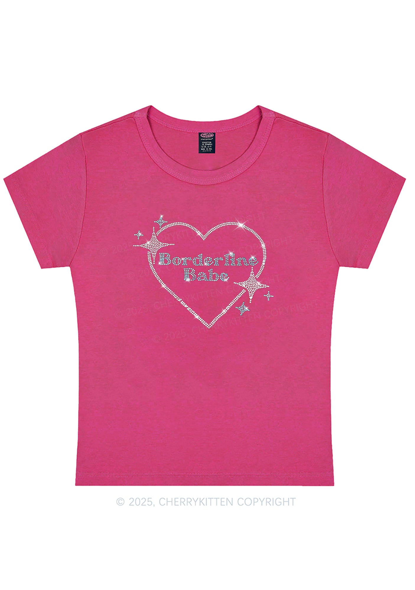 Rhinestone Borderline Personality Babe Y2K Baby Tee Cherrykitten