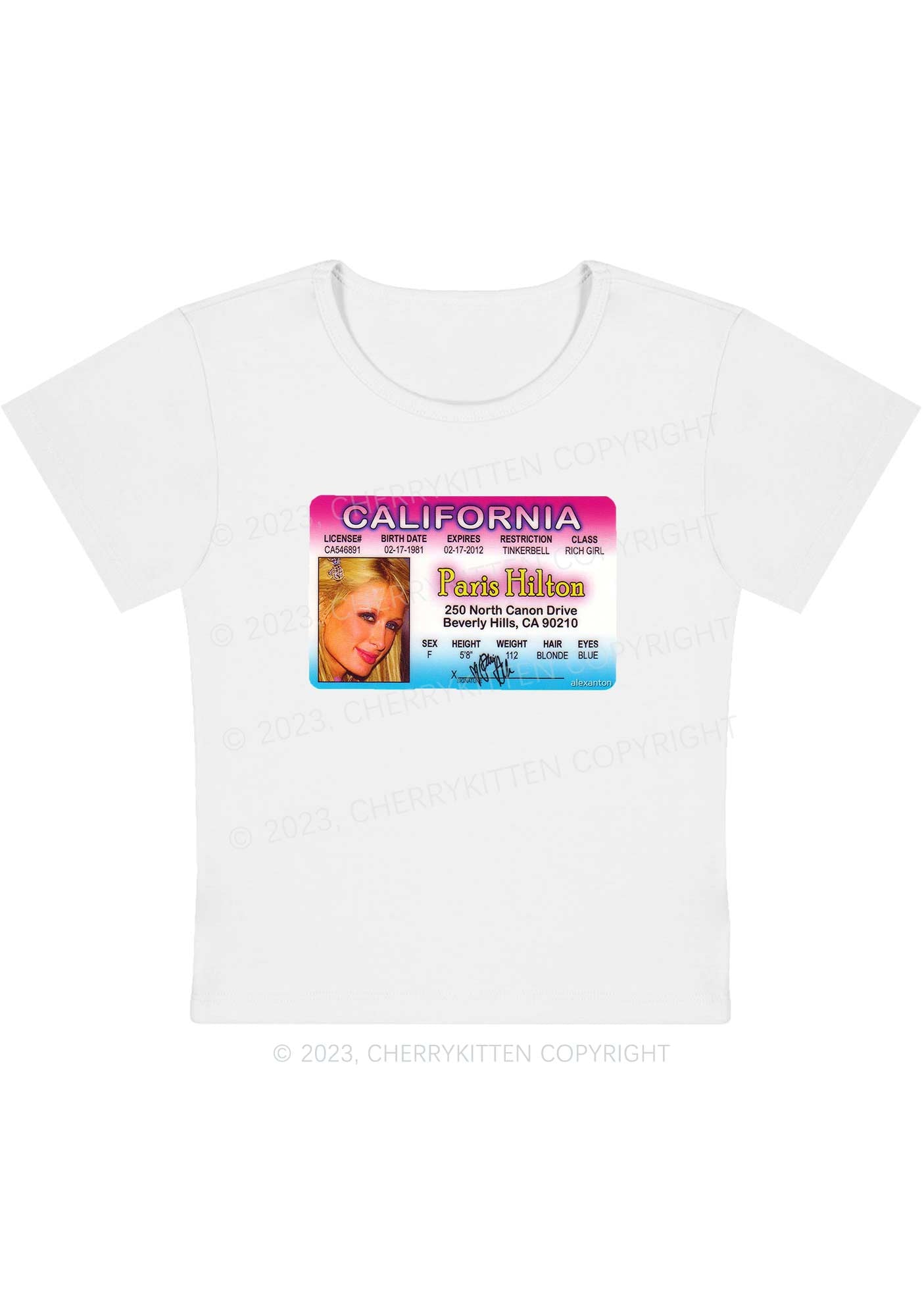 California ID Card Y2K Baby Tee Cherrykitten