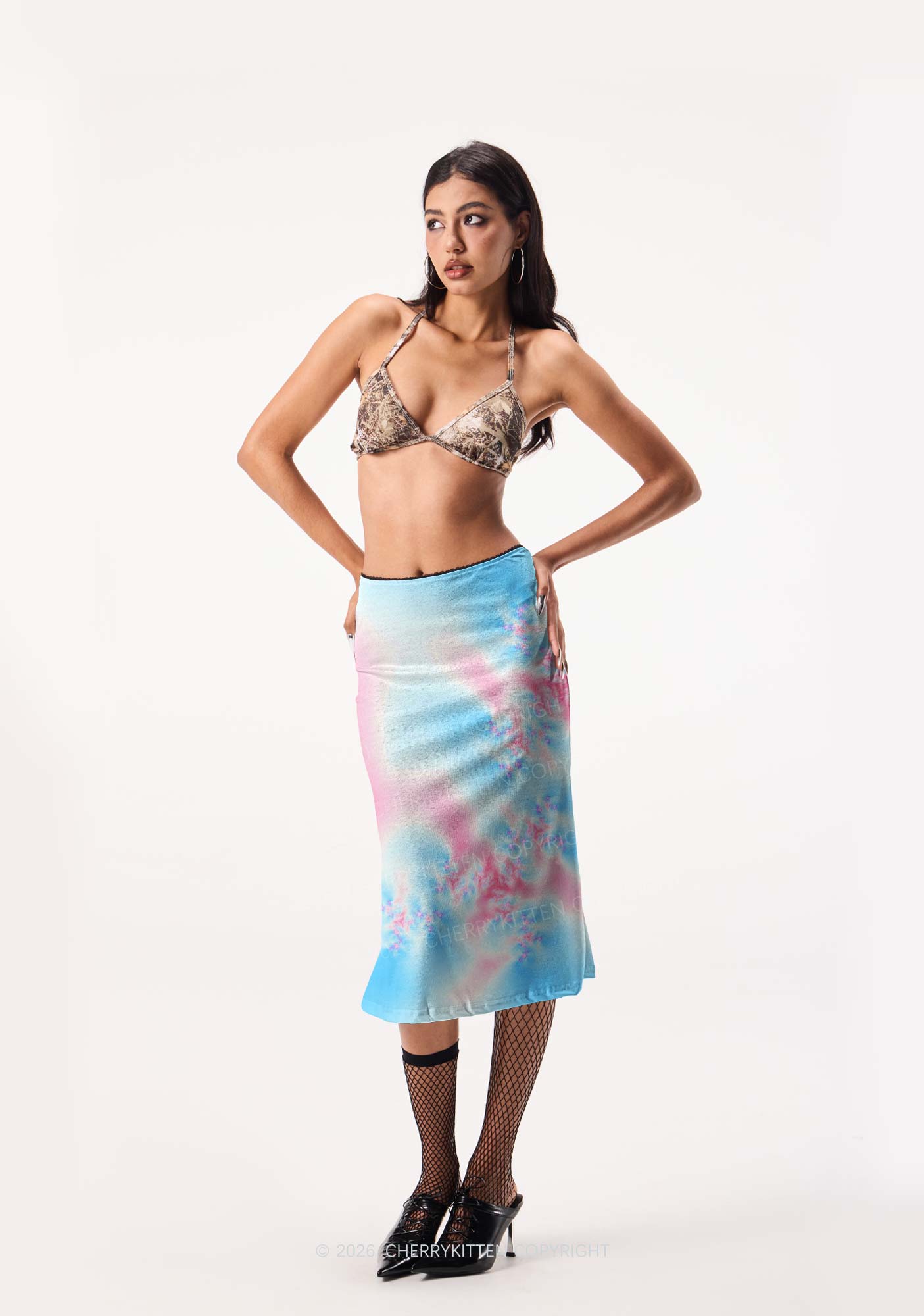 Trans Thermal Pride Y2K Print Midi Skirt Cherrykitten