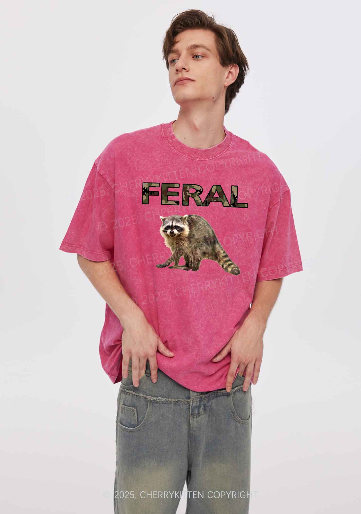Feral Raccoon Y2K Shirts Washed Tee Cherrykitten