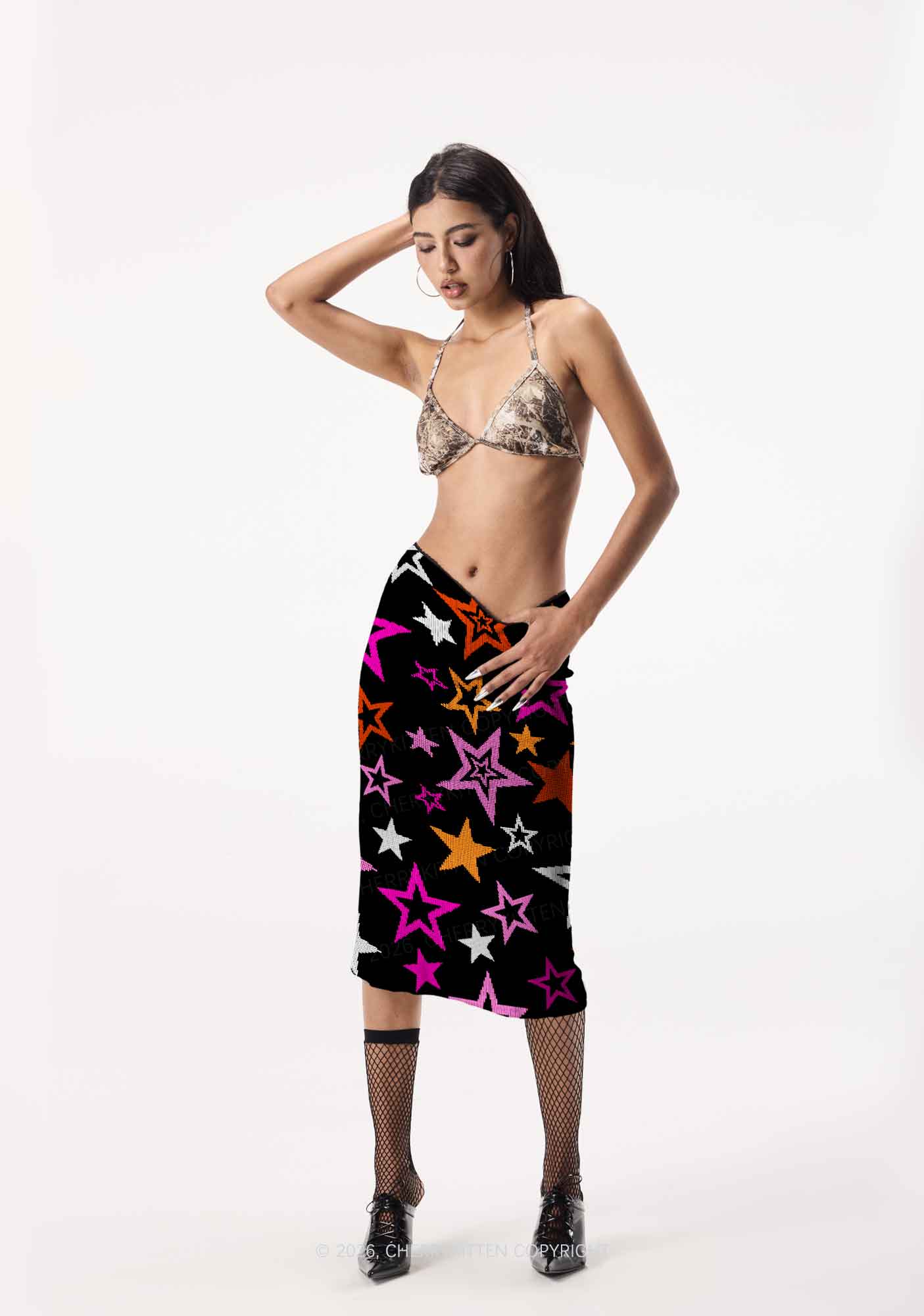 Lesbian Star Pride Y2K Print Midi Skirt Cherrykitten