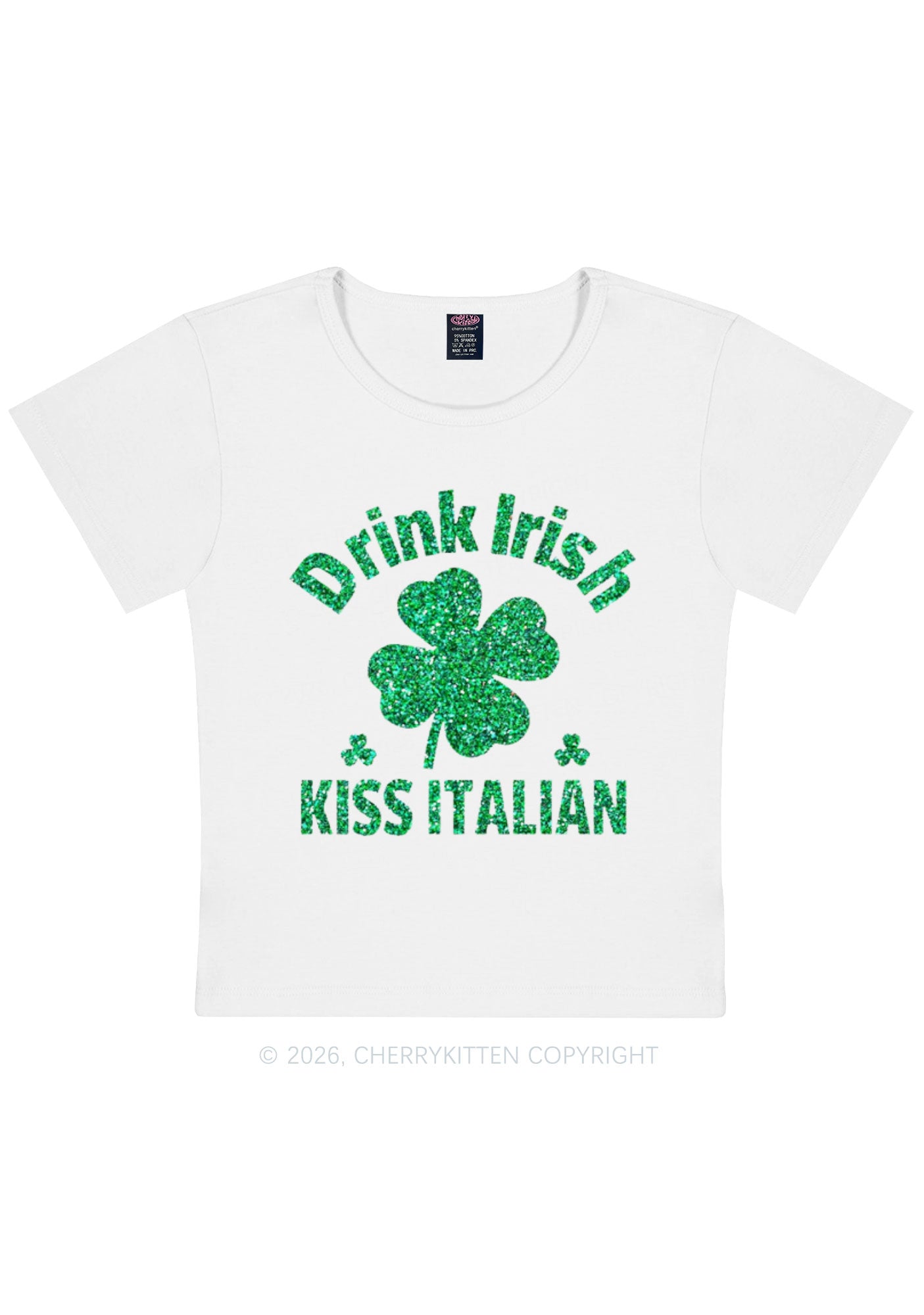 Glitter Drink Irish Kiss Italian St Patricks Y2K Baby Tee Cherrykitten