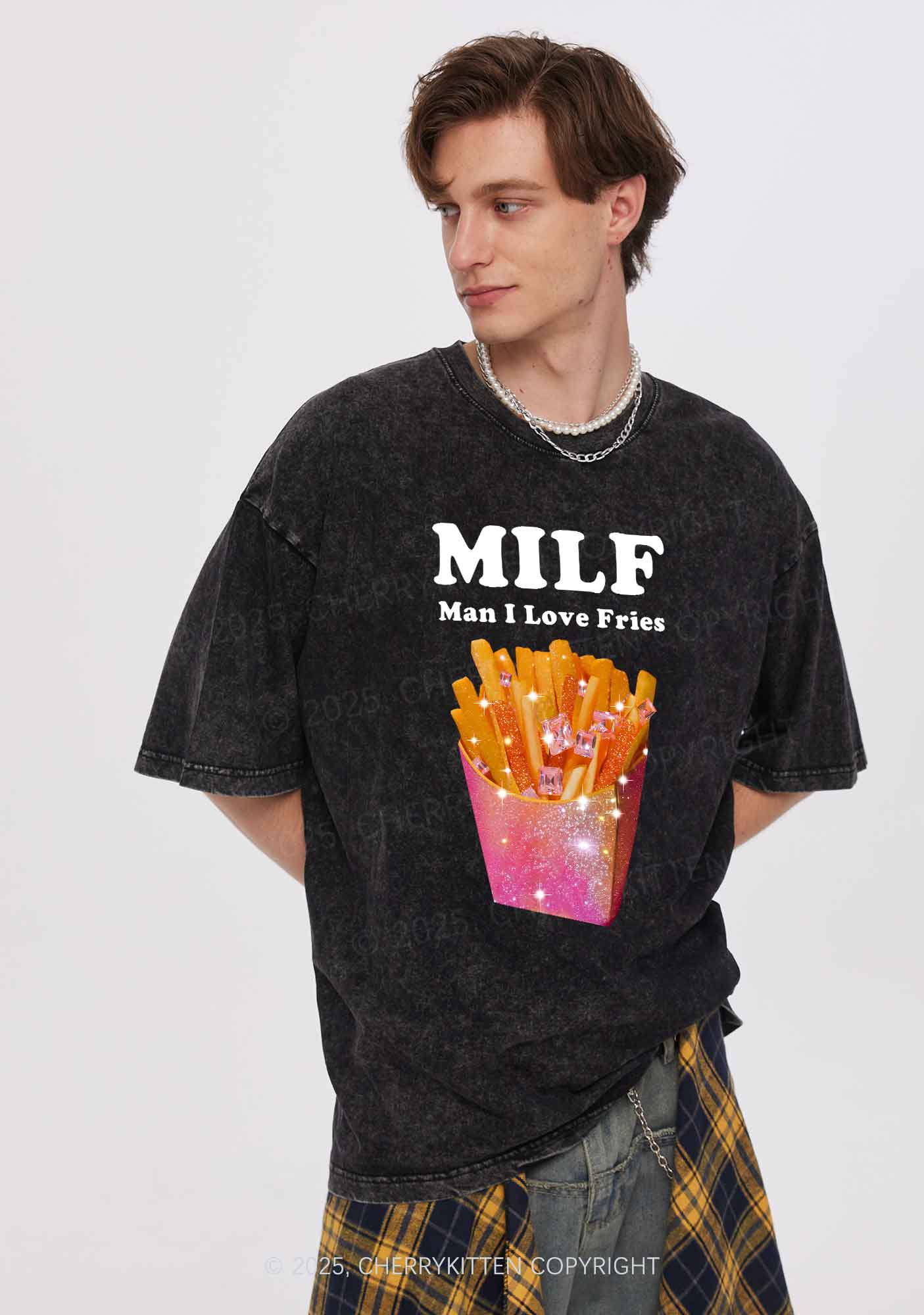 Man I Love Fries Y2K Shirts Washed Tee Cherrykitten