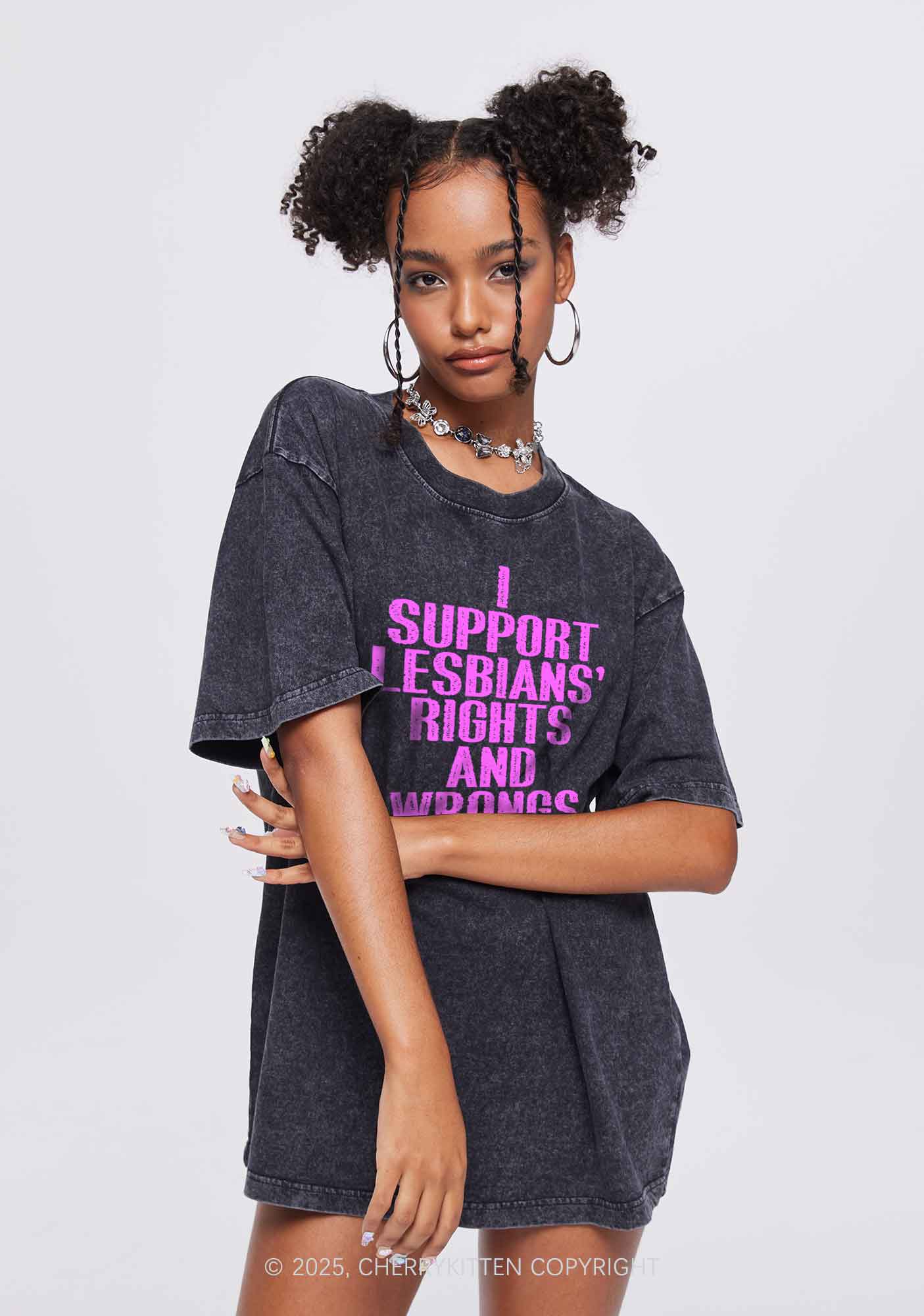 Support Lesbians Rights Pride Y2K Shirts Washed Tee Cherrykitten