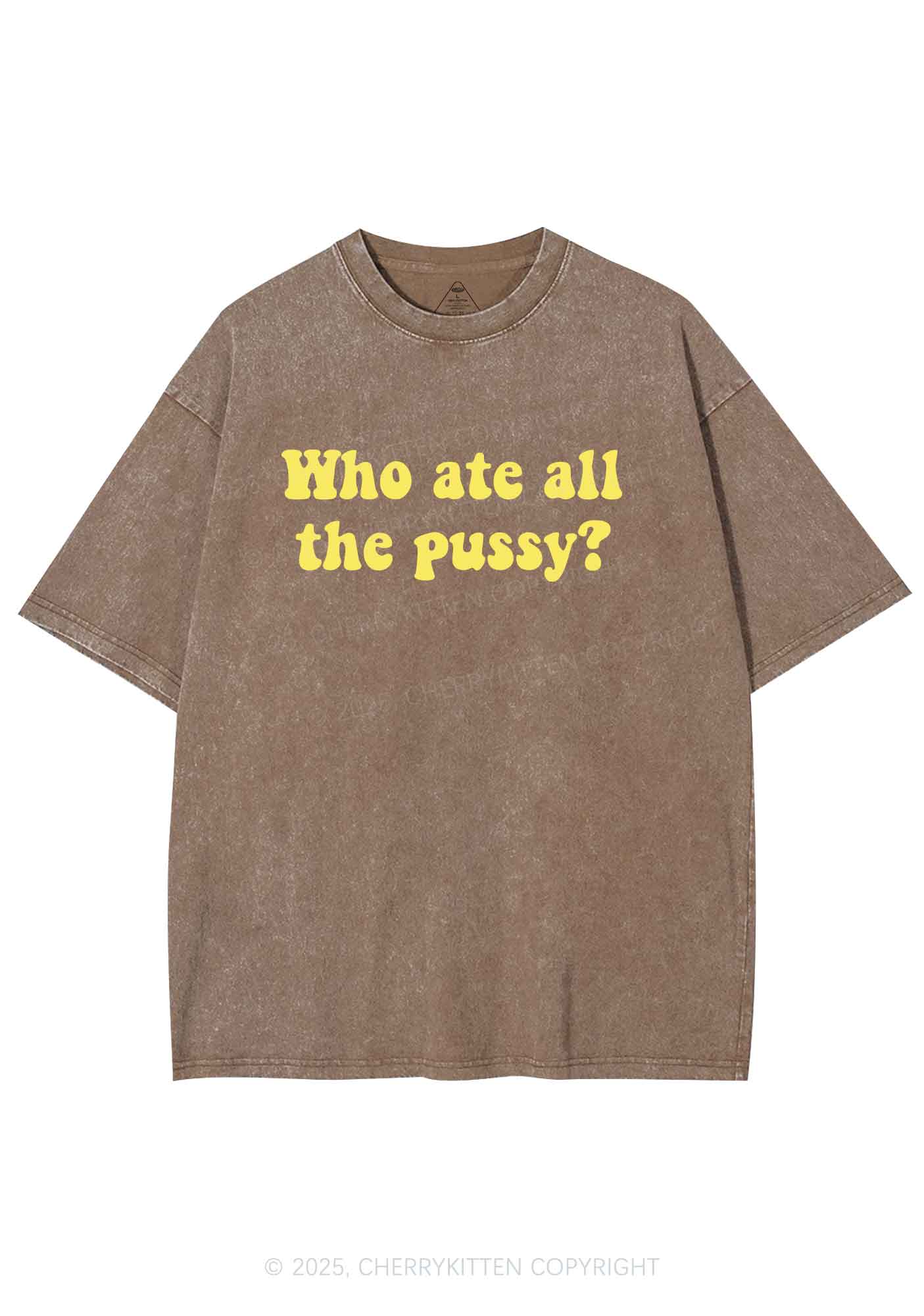 Who Ate All Puxxy Y2K Shirts Washed Tee Cherrykitten