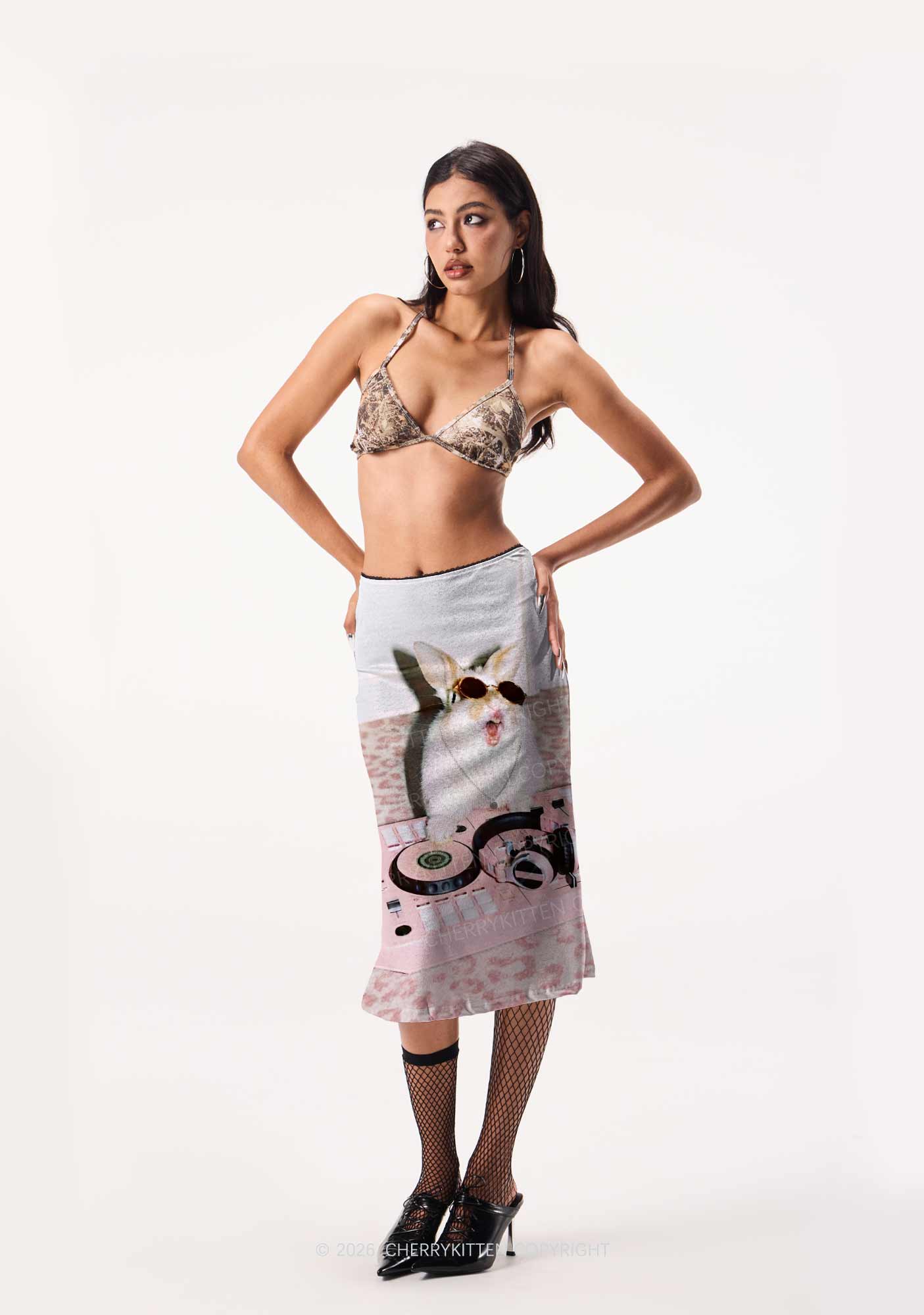 Dj Bunny Y2K Print Midi Skirt Cherrykitten
