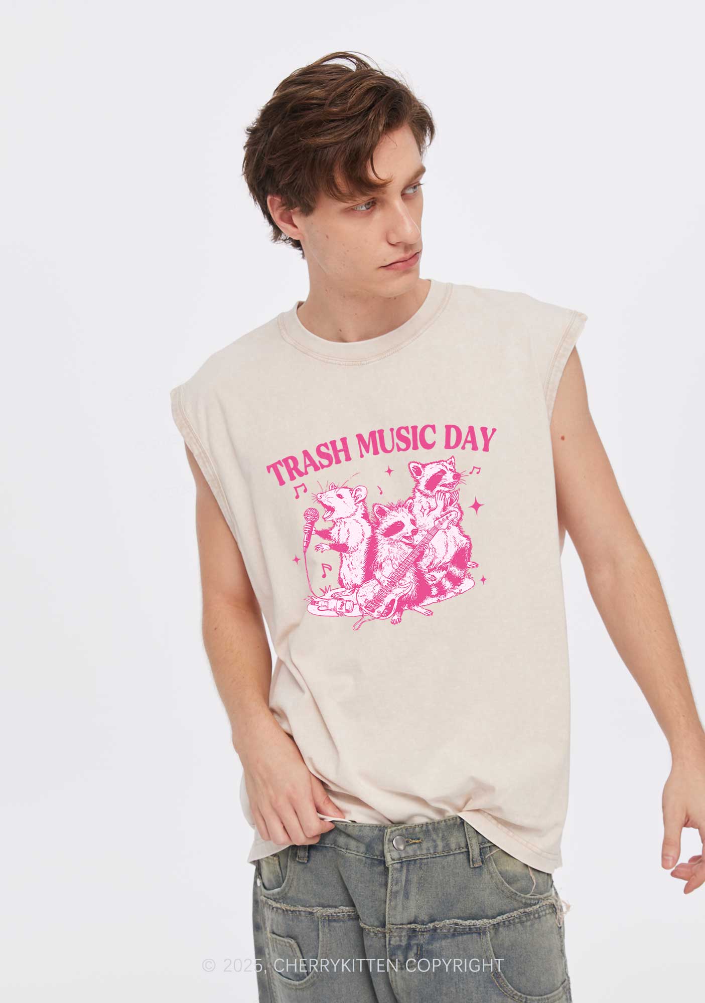 Trash Music Day Y2K Washed Muscle Tank Cherrykitten