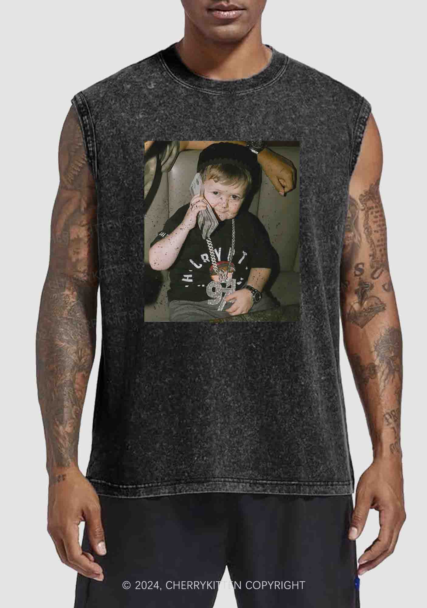 He Is Pretending To Call Y2K Washed Tank Cherrykitten