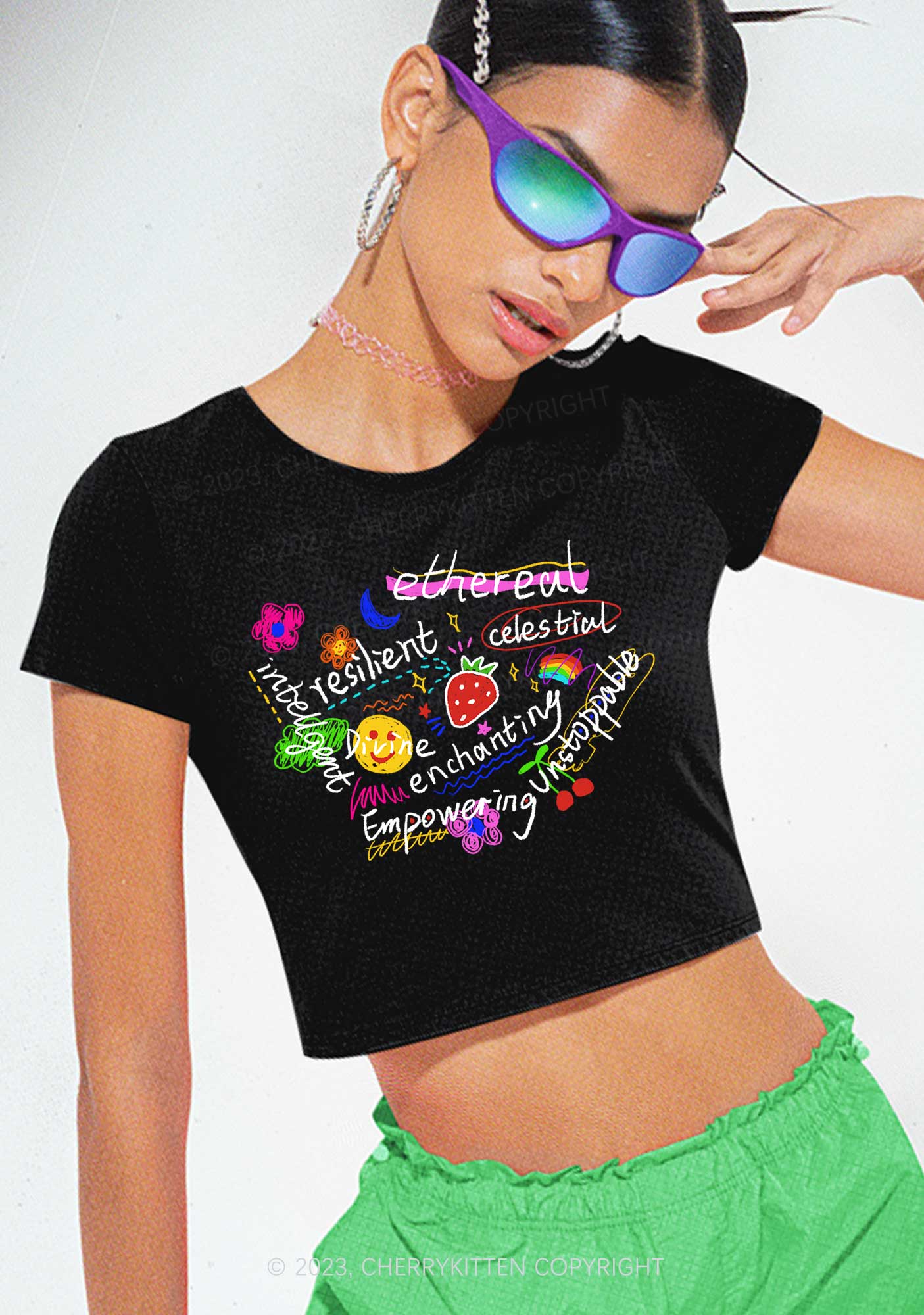 Girl Empowering Y2K Baby Tee Cherrykitten