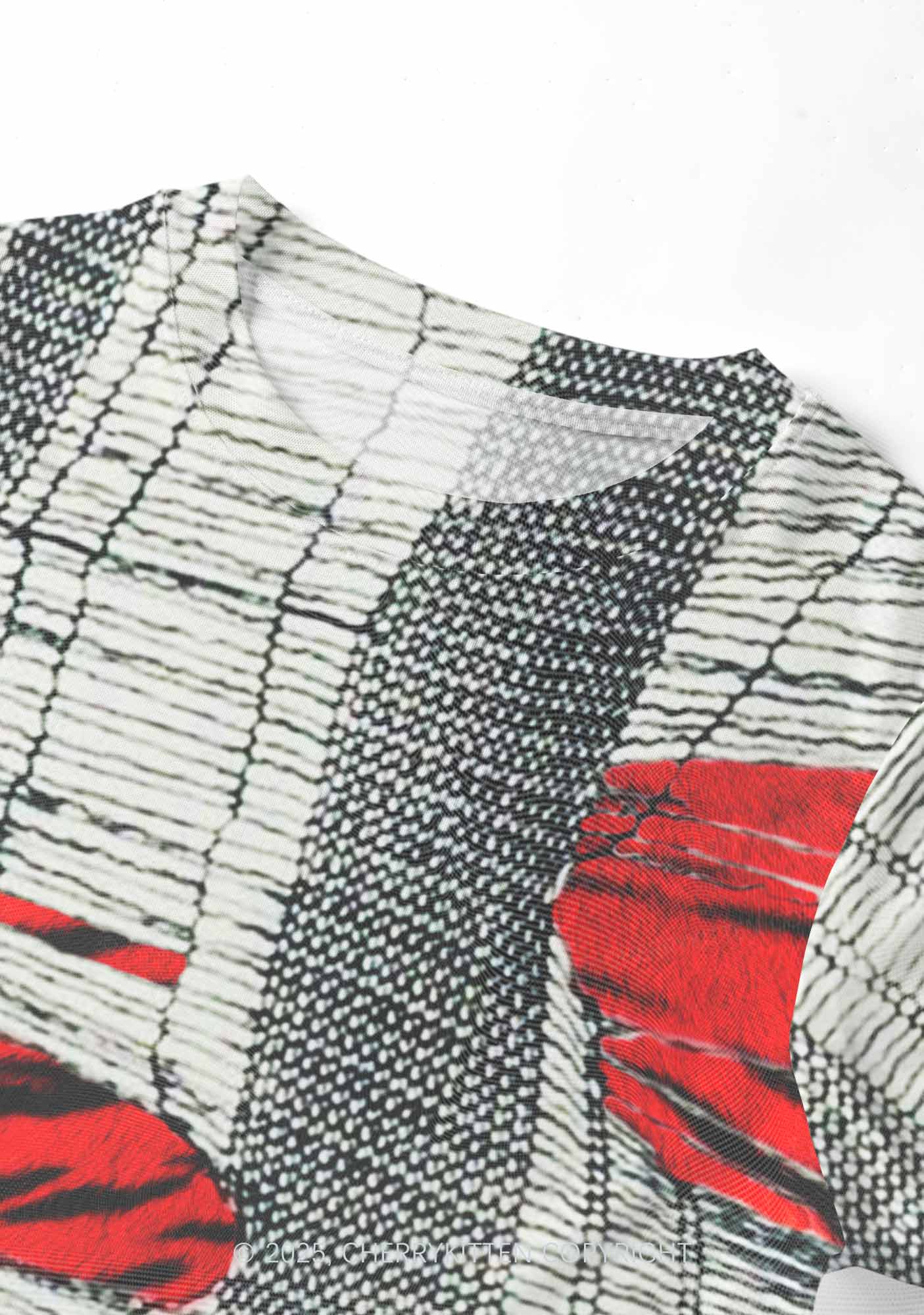 Tiger Striped Red Block Y2K Mesh Crop Top Cherrykitten