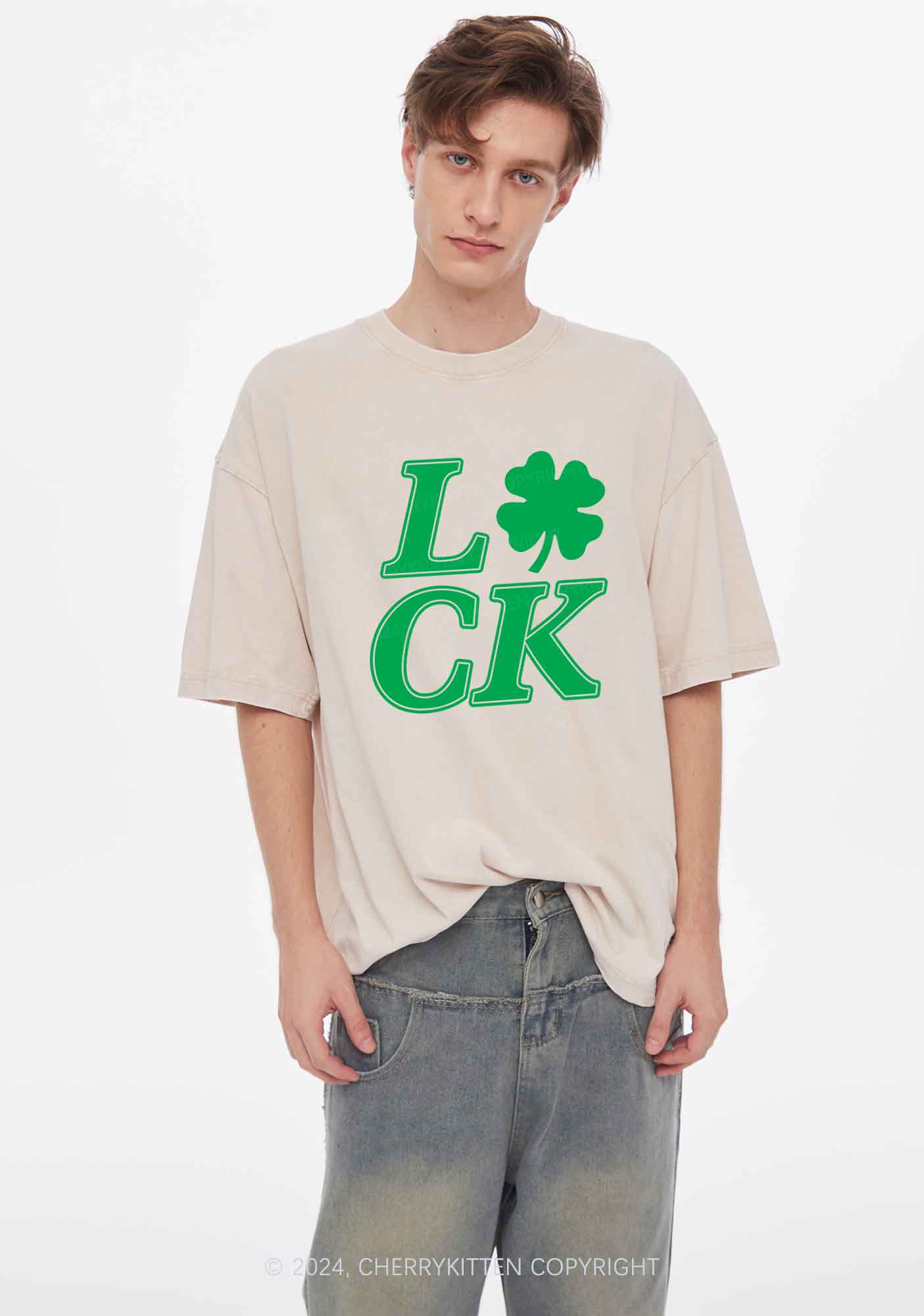 Lucky Clover St Patricks Y2K Washed Tee Cherrykitten
