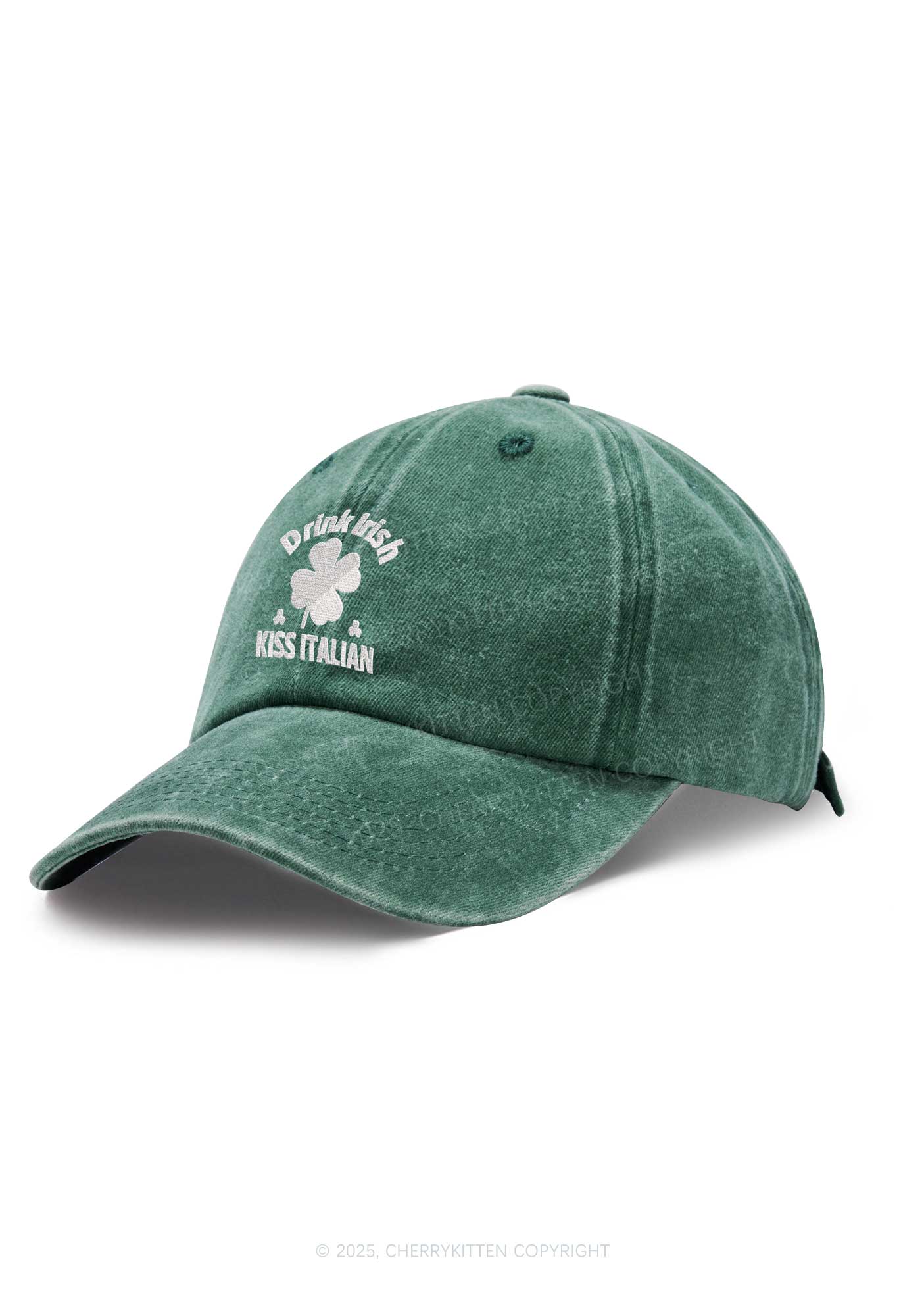 Embroidered Drink Irish Kiss Italian St Patricks Y2K Washed Baseball Cap Cherrykitten