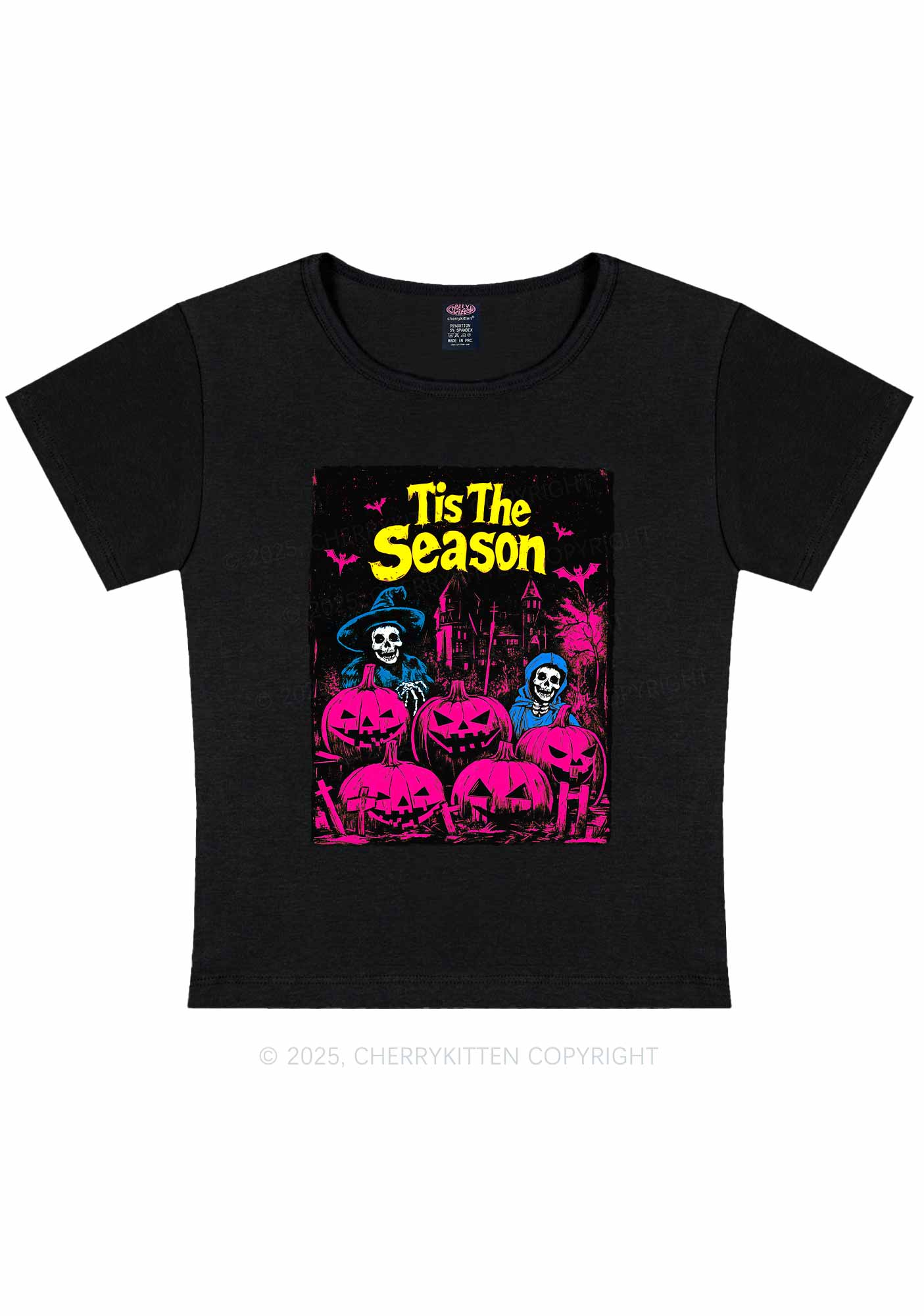 Halloween Tis The Season Skull Y2K Baby Tee Cherrykitten