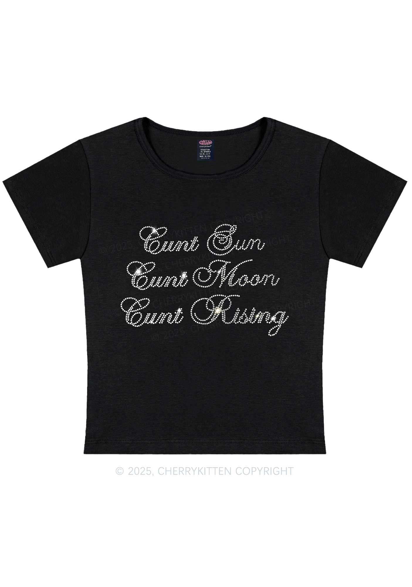 Rhinestone Sun Moon Rising Y2K Baby Tee Cherrykitten
