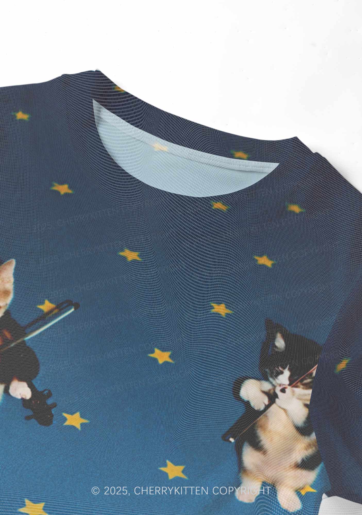Kitten Violinist Y2K Mesh Crop Top Cherrykitten