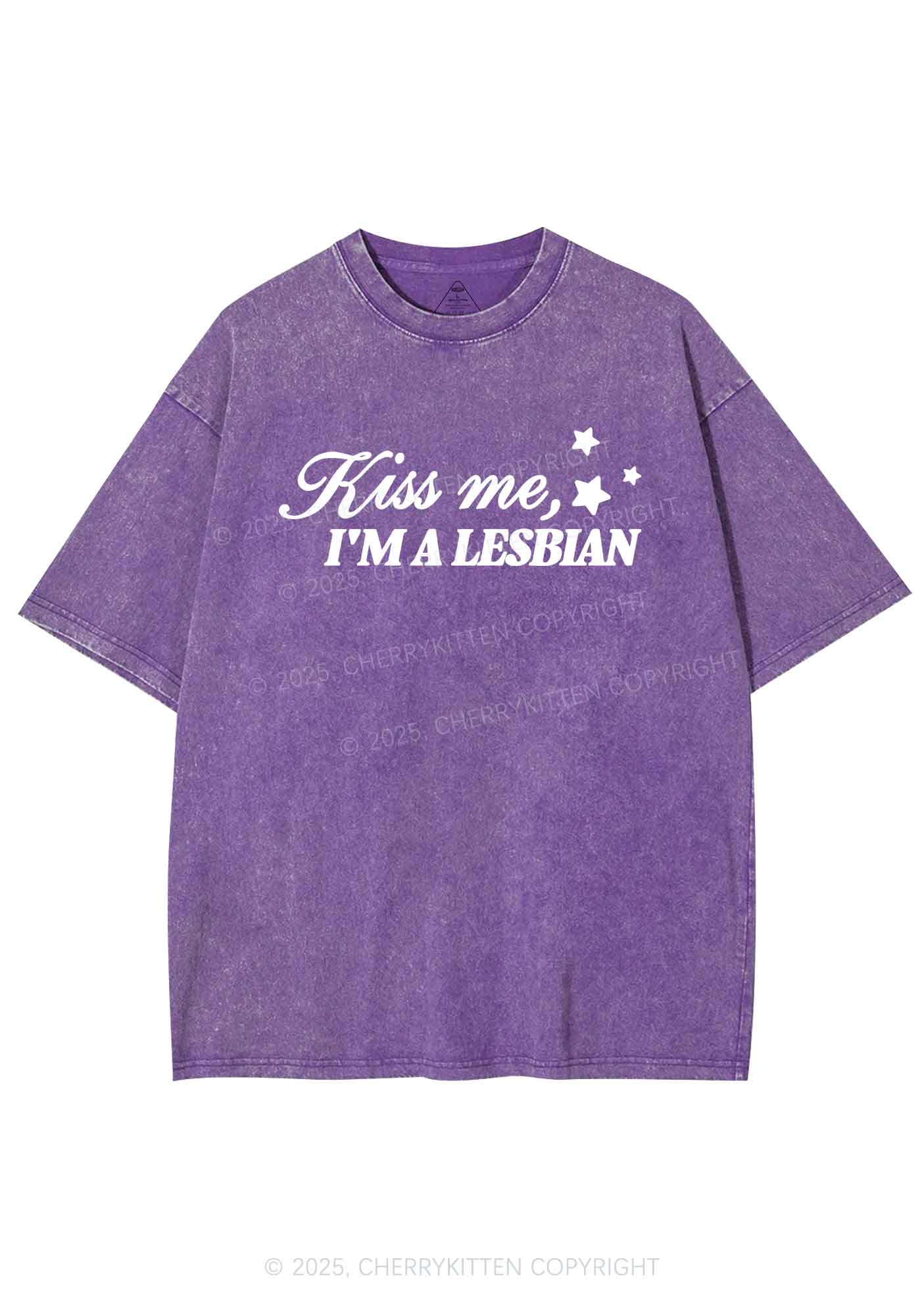 Kiss Me Im Lesbian Pride Y2K Shirts Washed Tee Cherrykitten