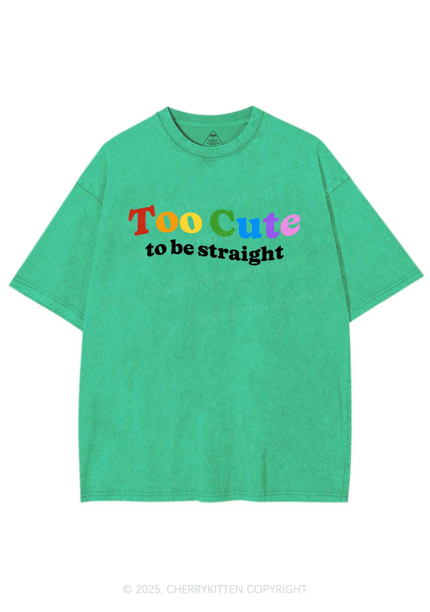 Too Cute To Be Straight Pride Y2K Shirts Washed Tee Cherrykitten