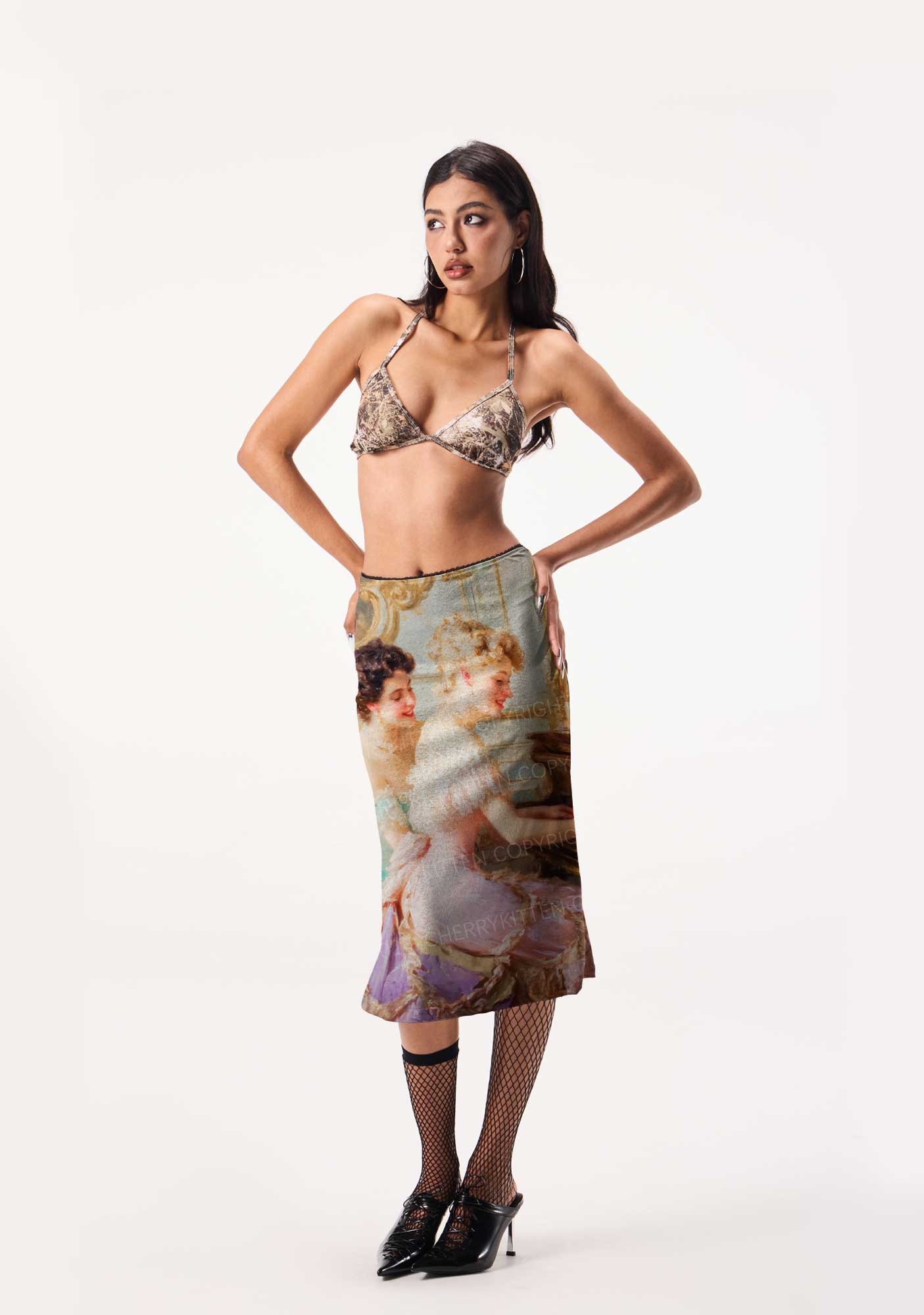 Elegant Piano Room Pride Y2K Print Midi Skirt Cherrykitten