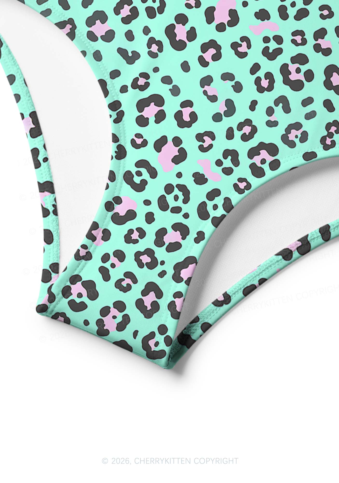 Mint Green Leopard Y2K Print Bikini Set Cherrykitten