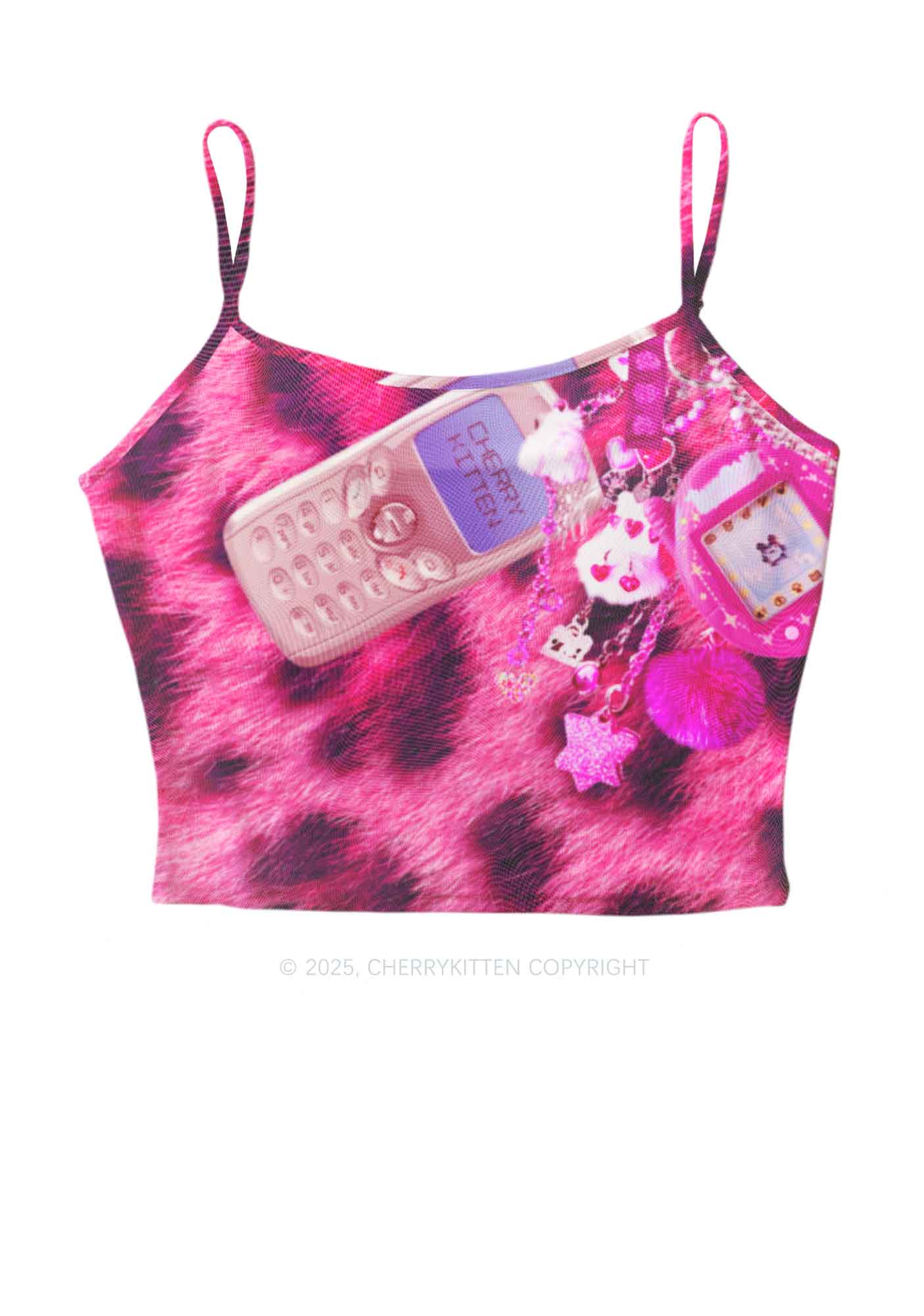 Pink Plush Phone Y2K Mesh Cami Tank Cherrykitten