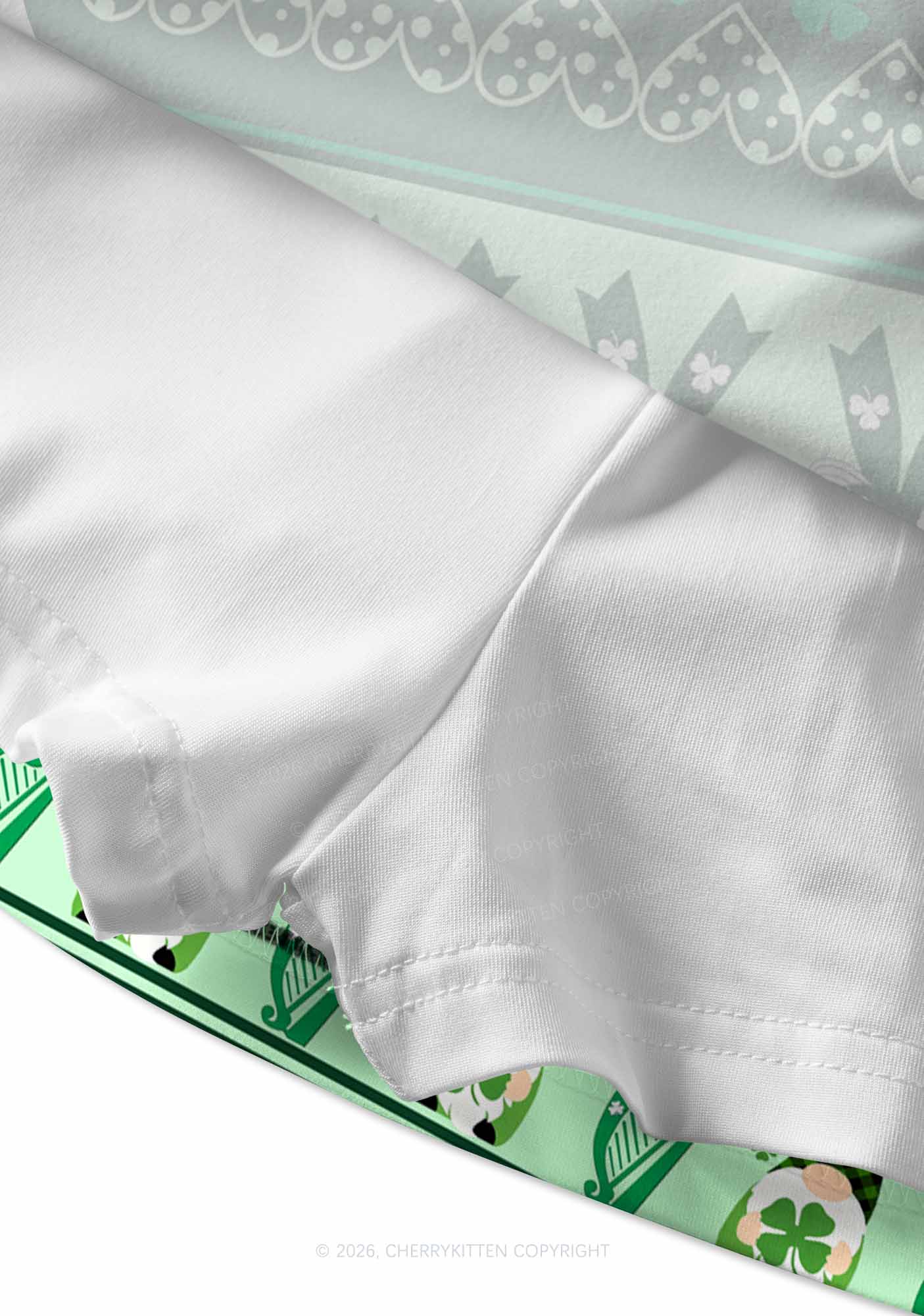 Green Gnome Shamrock Bows St Patricks Y2K Print Mini Skirt Cherrykitten